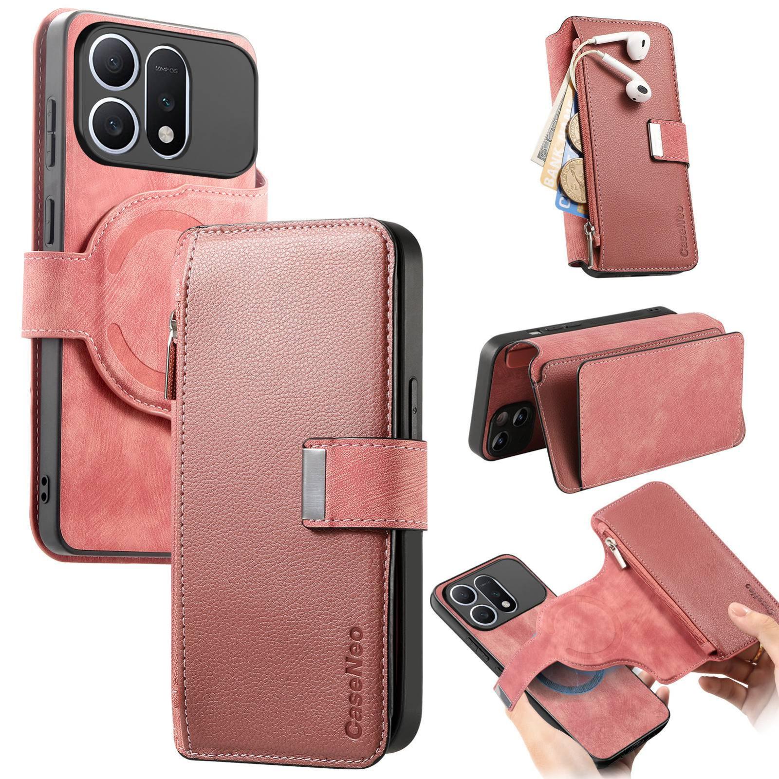 For Honor Win Turbo 5G CaseNeo MagSafe RFID Anti-theft Zipper Wallet Retro Leather Phone Case(Pink) - Shopkiz.com