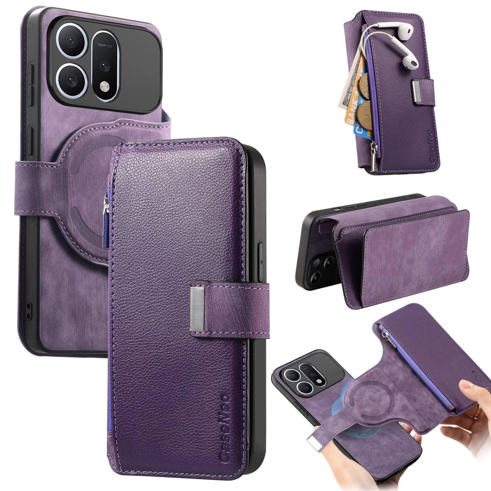 For Honor Win Turbo 5G CaseNeo MagSafe RFID Anti-theft Zipper Wallet Retro Leather Phone Case(Purple) - Shopkiz.com
