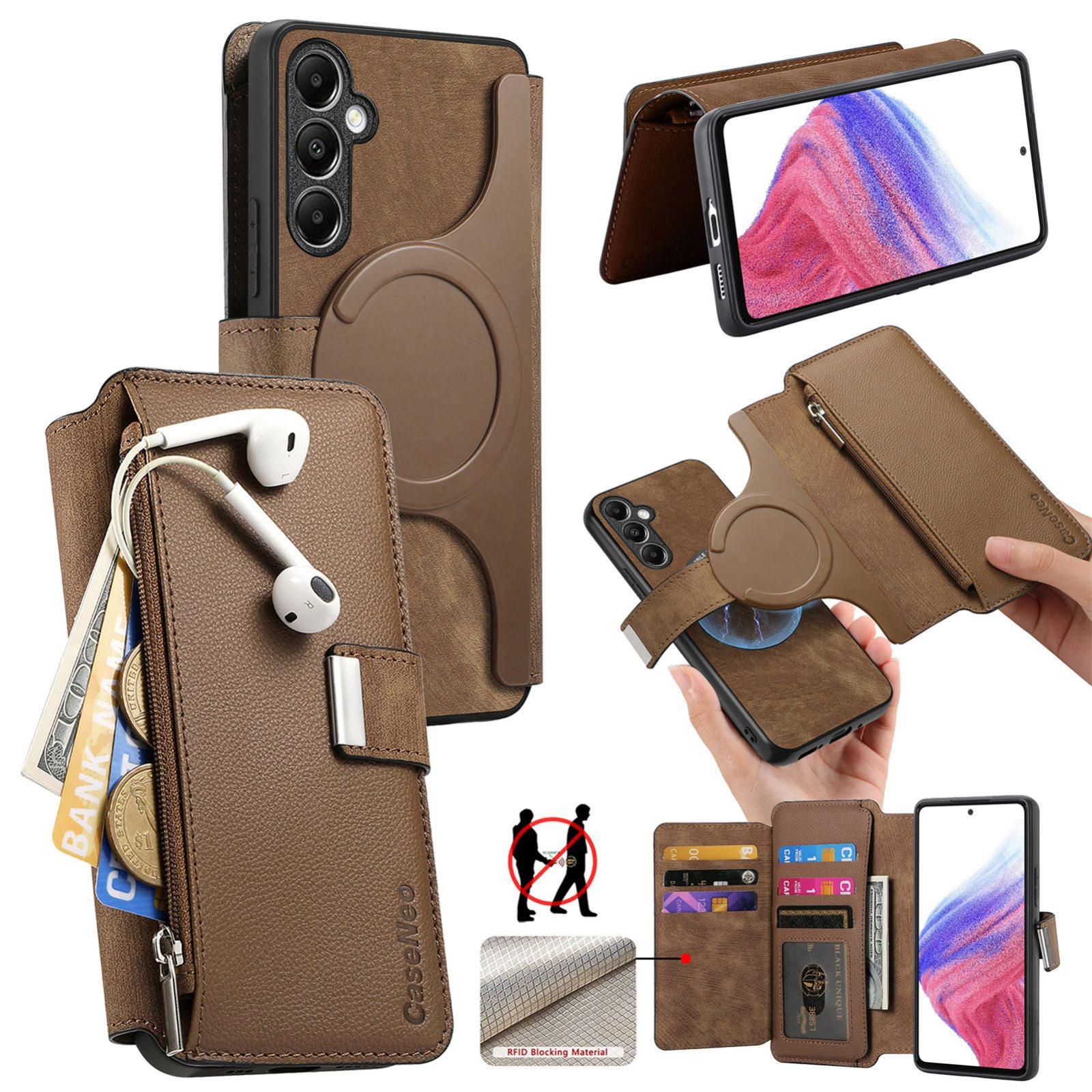 For Galaxy A27 5G CaseNeo MagSafe RFID Anti-theft Zipper Wallet Retro Leather Phone Case(Brown) - Shopkiz.com