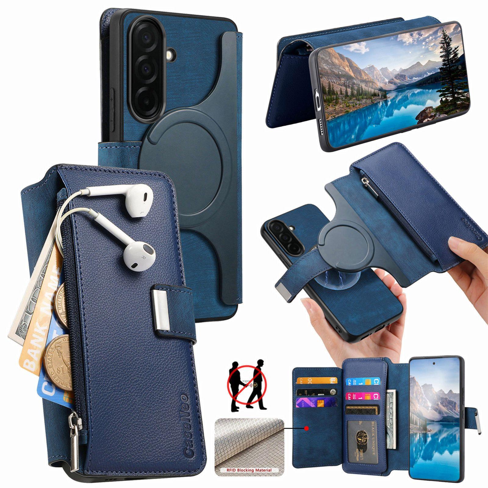 For Galaxy S26 FE 5G CaseNeo MagSafe RFID Anti-theft Zipper Wallet Retro Leather Phone Case(Blue) - Shopkiz.com