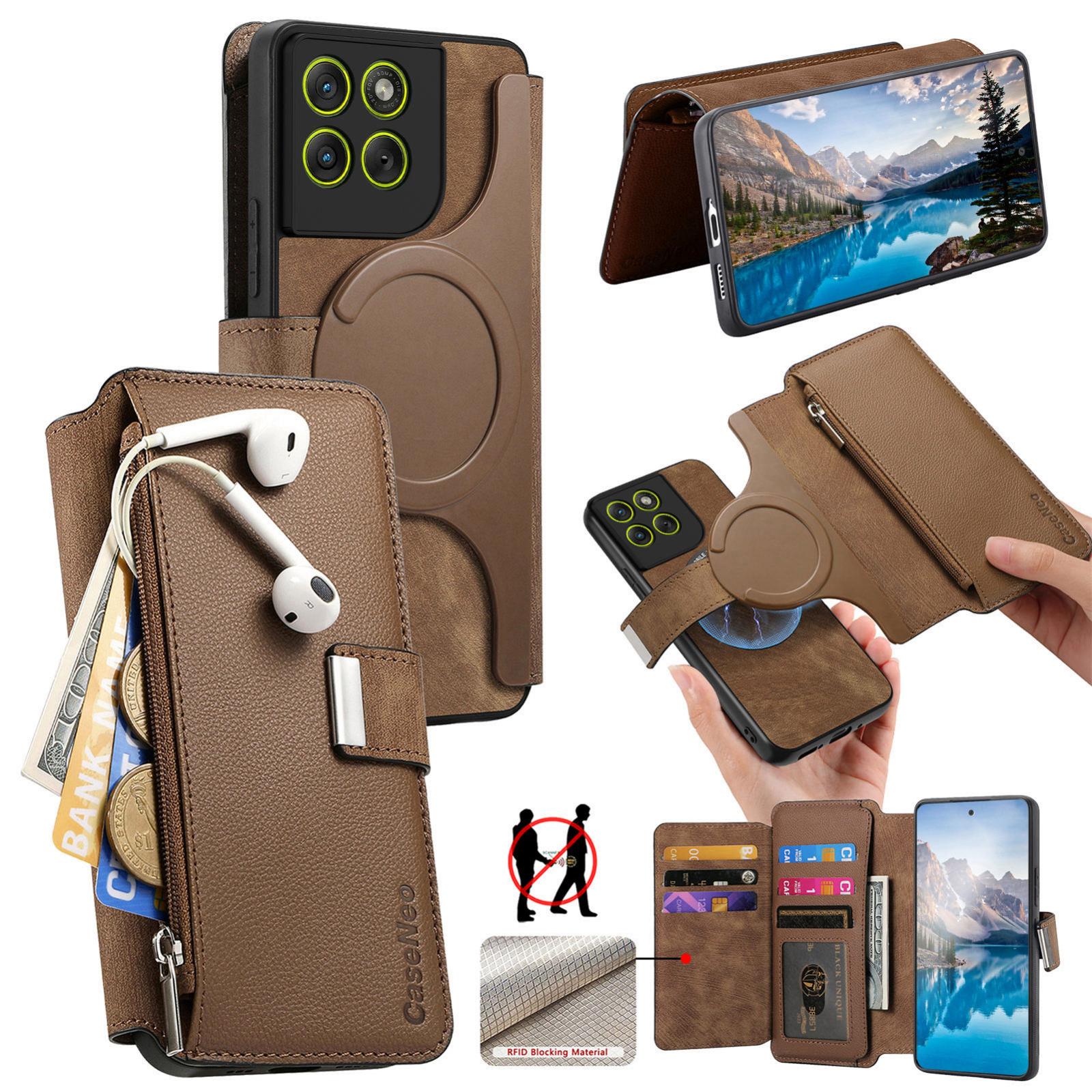 For Motorola Moto G67 Power 5G CaseNeo MagSafe RFID Anti-theft Zipper Wallet Retro Leather Phone Case(Brown) - Shopkiz.com