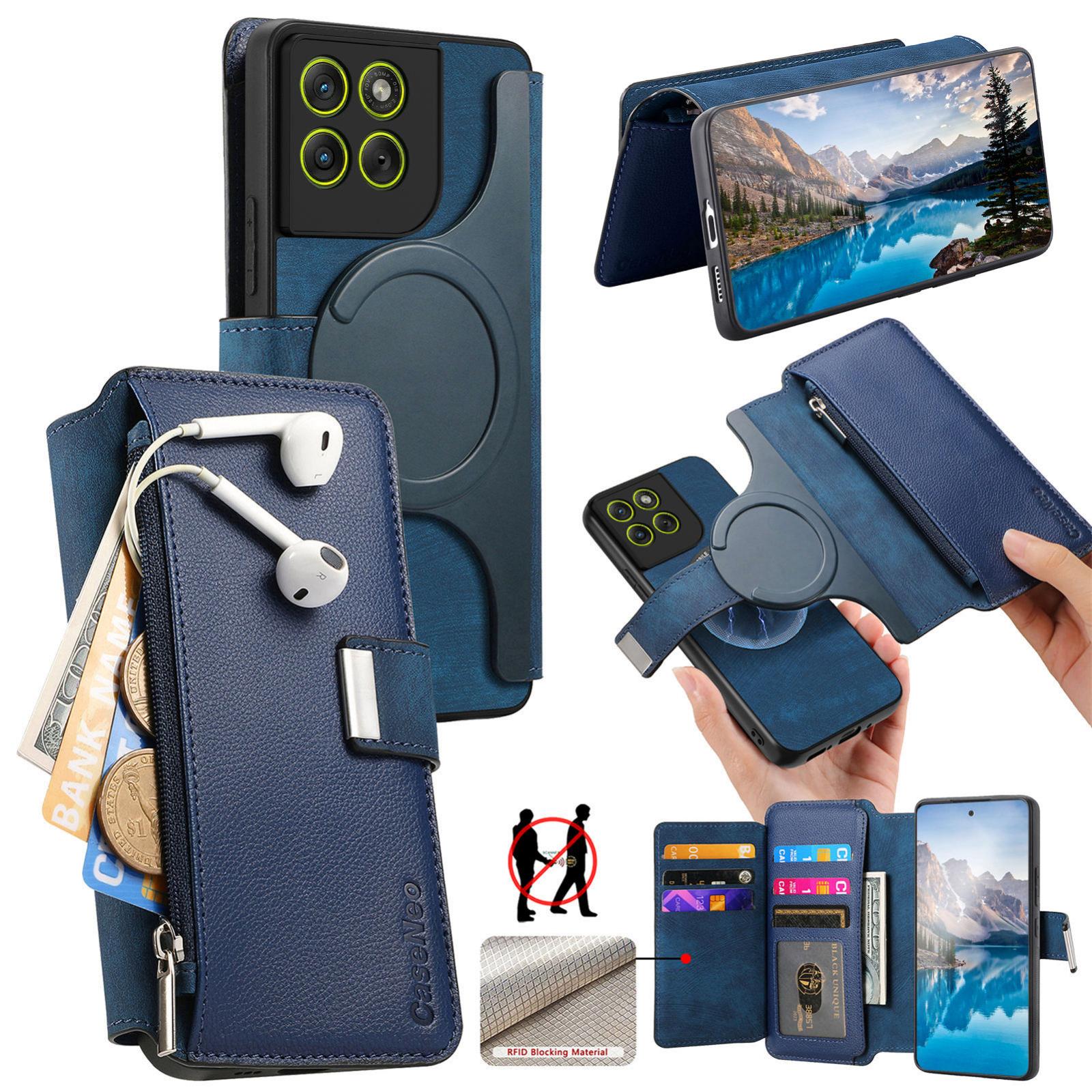 For Motorola Moto G67 Power 5G CaseNeo MagSafe RFID Anti-theft Zipper Wallet Retro Leather Phone Case(Blue) - Shopkiz.com