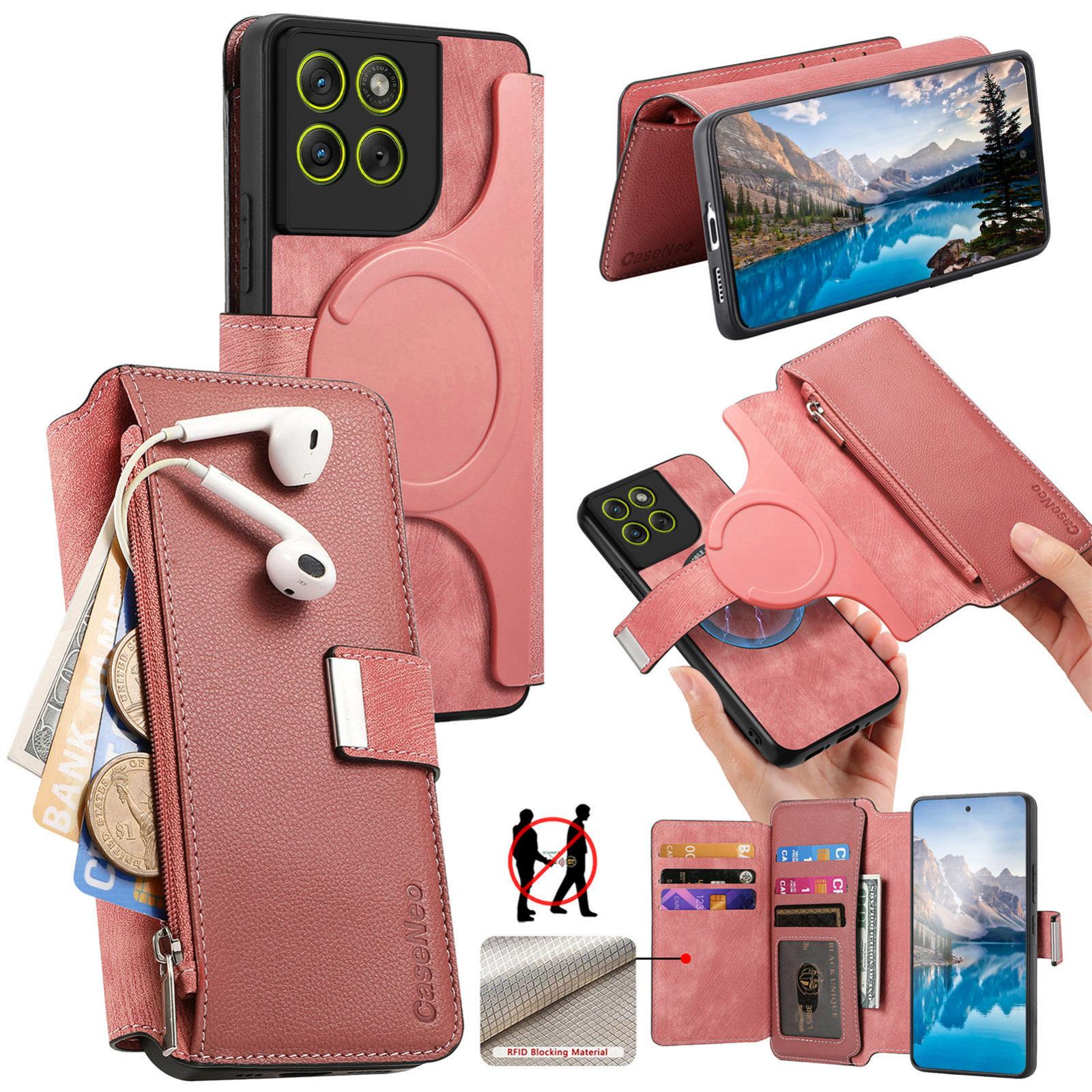 For Motorola Moto G67 Power 5G CaseNeo MagSafe RFID Anti-theft Zipper Wallet Retro Leather Phone Case(Pink) - Shopkiz.com