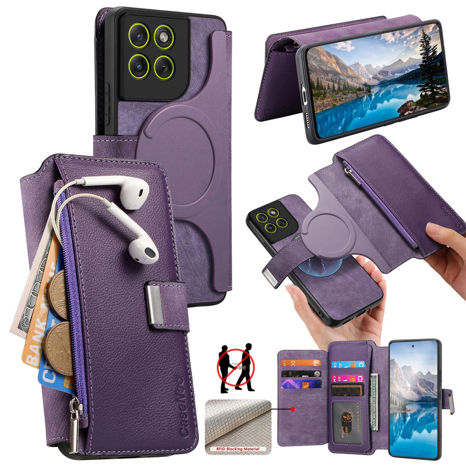 For Motorola Moto G67 Power 5G CaseNeo MagSafe RFID Anti-theft Zipper Wallet Retro Leather Phone Case(Purple) - Shopkiz.com