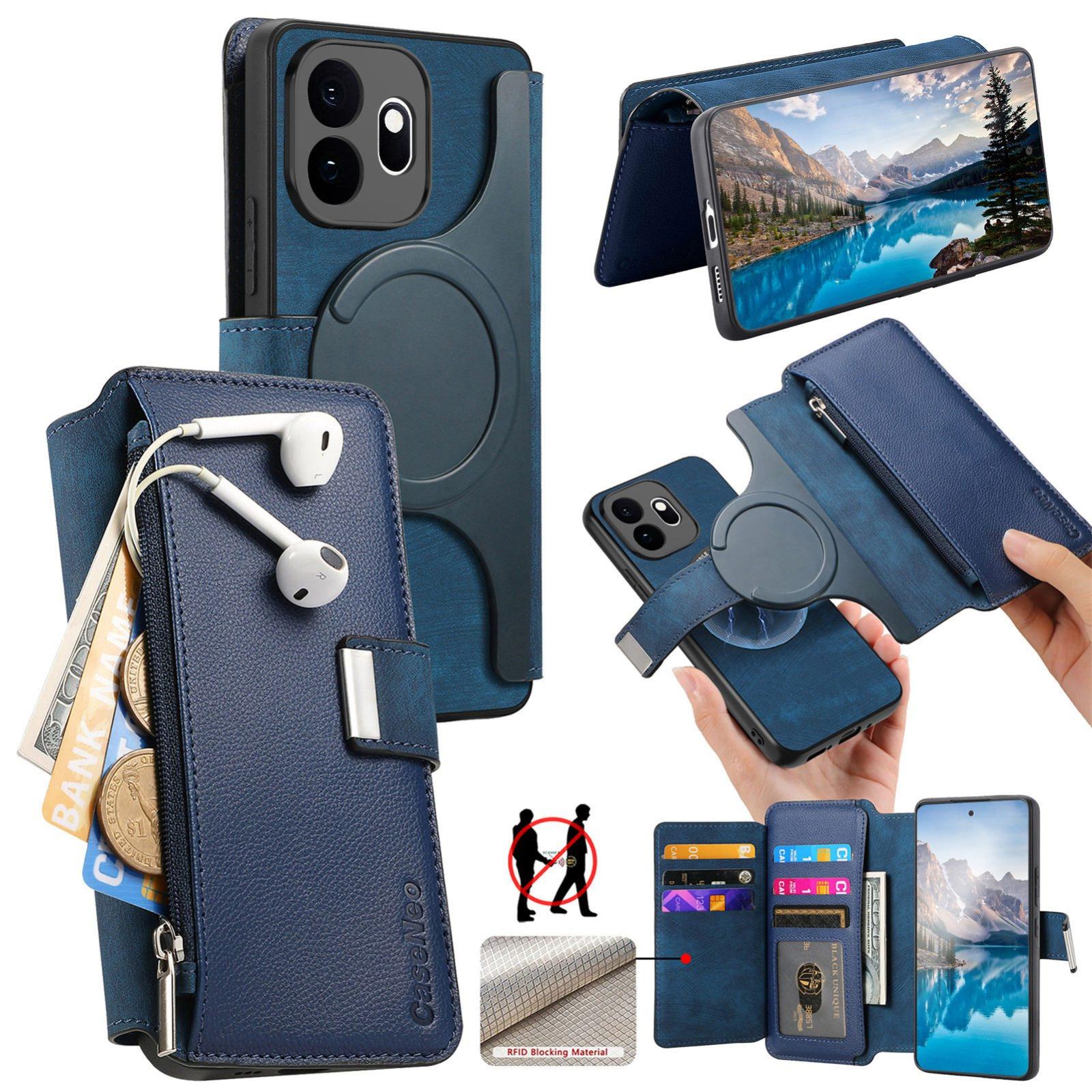 For OnePlus 15T CaseNeo MagSafe RFID Anti-theft Zipper Wallet Retro Leather Phone Case(Blue) - Shopkiz.com