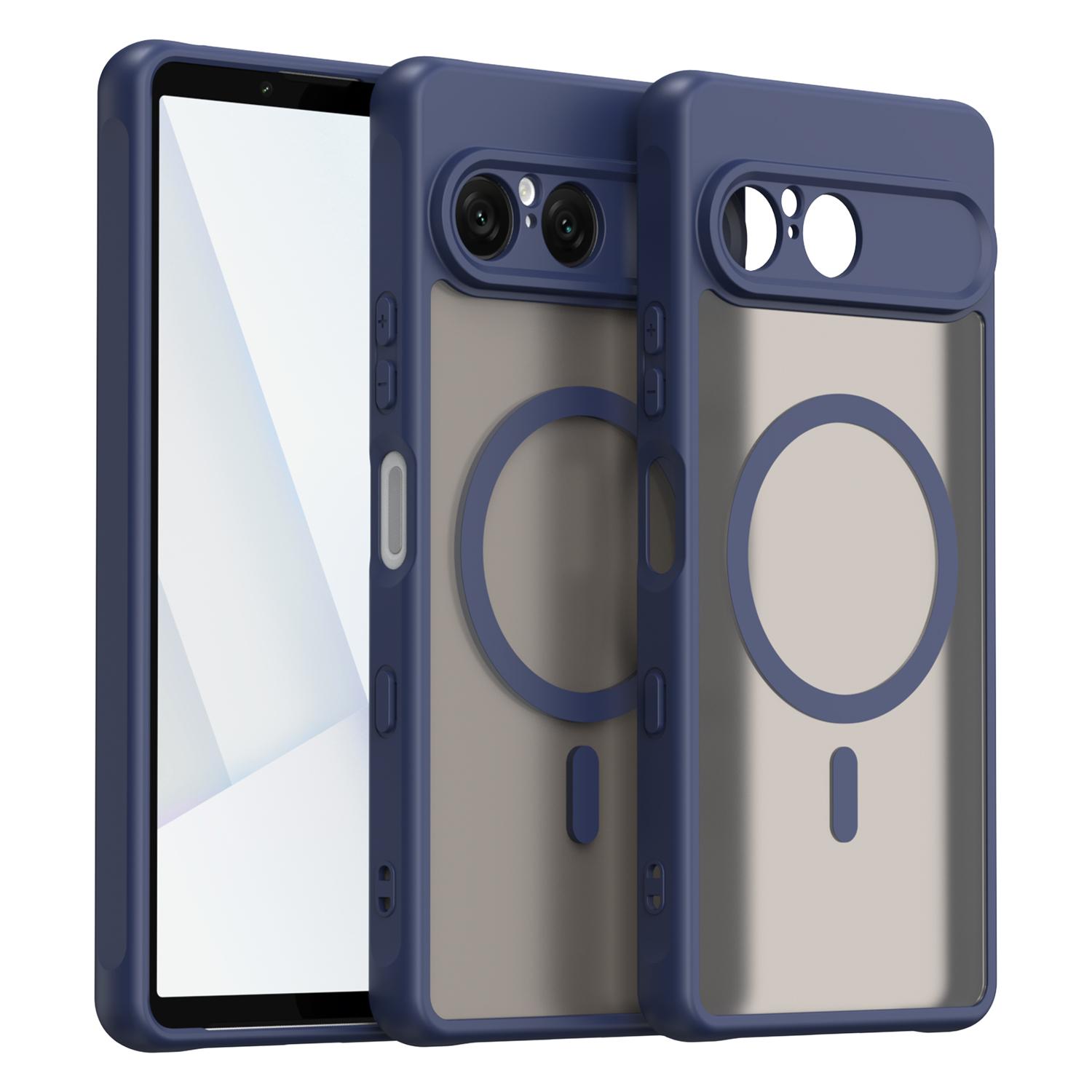 For Sony Xperia 10 VIII Fan Dun Series TPU Hybrid PC Frosted Magsafe Phone Case(Blue) - Shopkiz.com