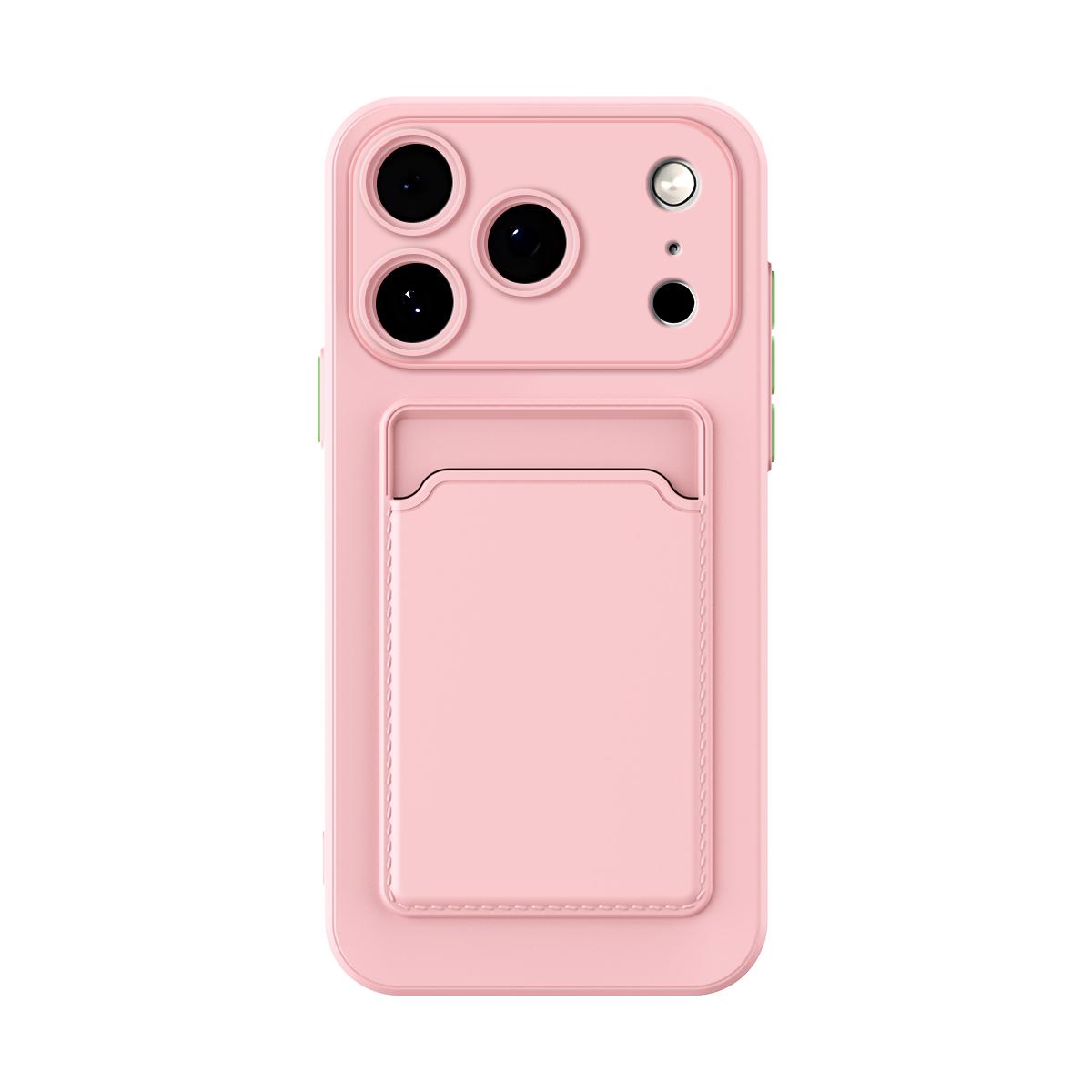 For iPhone 17 Pro Max Skin Feel Card Contrast Color Button TPU Phone Case(Pink) - Shopkiz.com