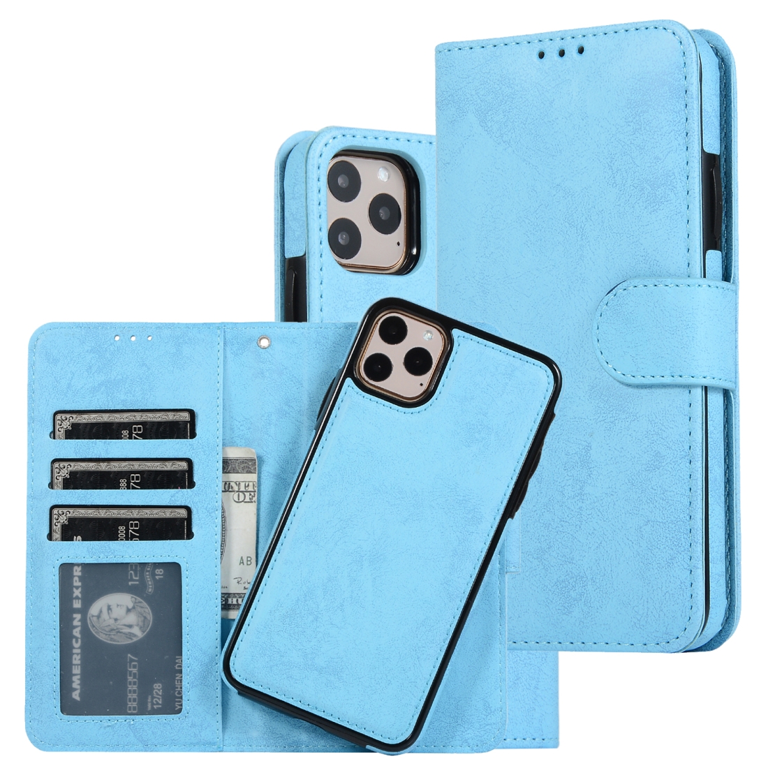 For iPhone 11 Pro KLT888-2 Retro 2 in 1 Detachable Magnetic Horizontal Flip TPU + PU Leather Case with Holder & Card Slots & Photo Frame & Wallet(Sky