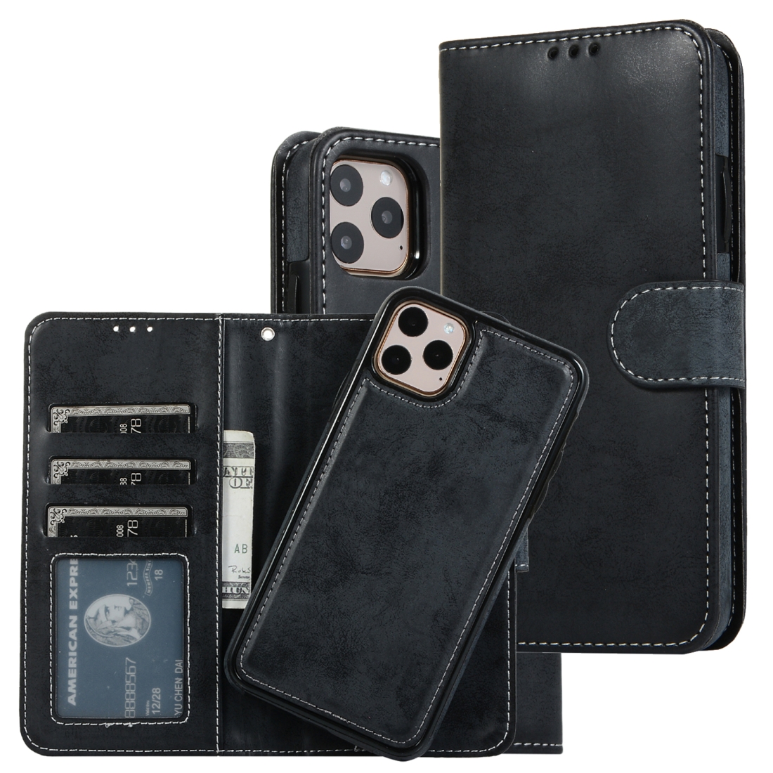 For iPhone 11 Pro KLT888-2 Retro 2 in 1 Detachable Magnetic Horizontal Flip TPU + PU Leather Case with Holder & Card Slots & Photo Frame &