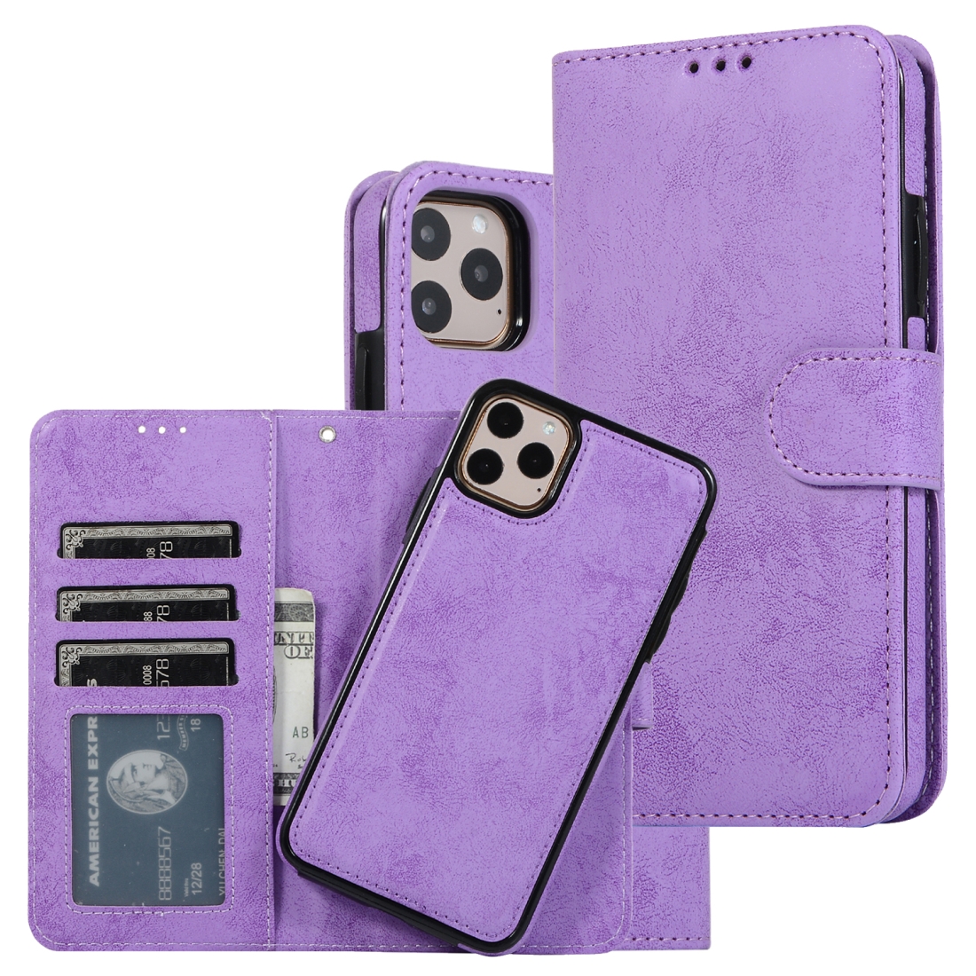 For iPhone 11 Pro Max KLT888-2 Retro 2 in 1 Detachable Magnetic Horizontal Flip TPU + PU Leather Case with Holder & Card Slots & Photo Frame &