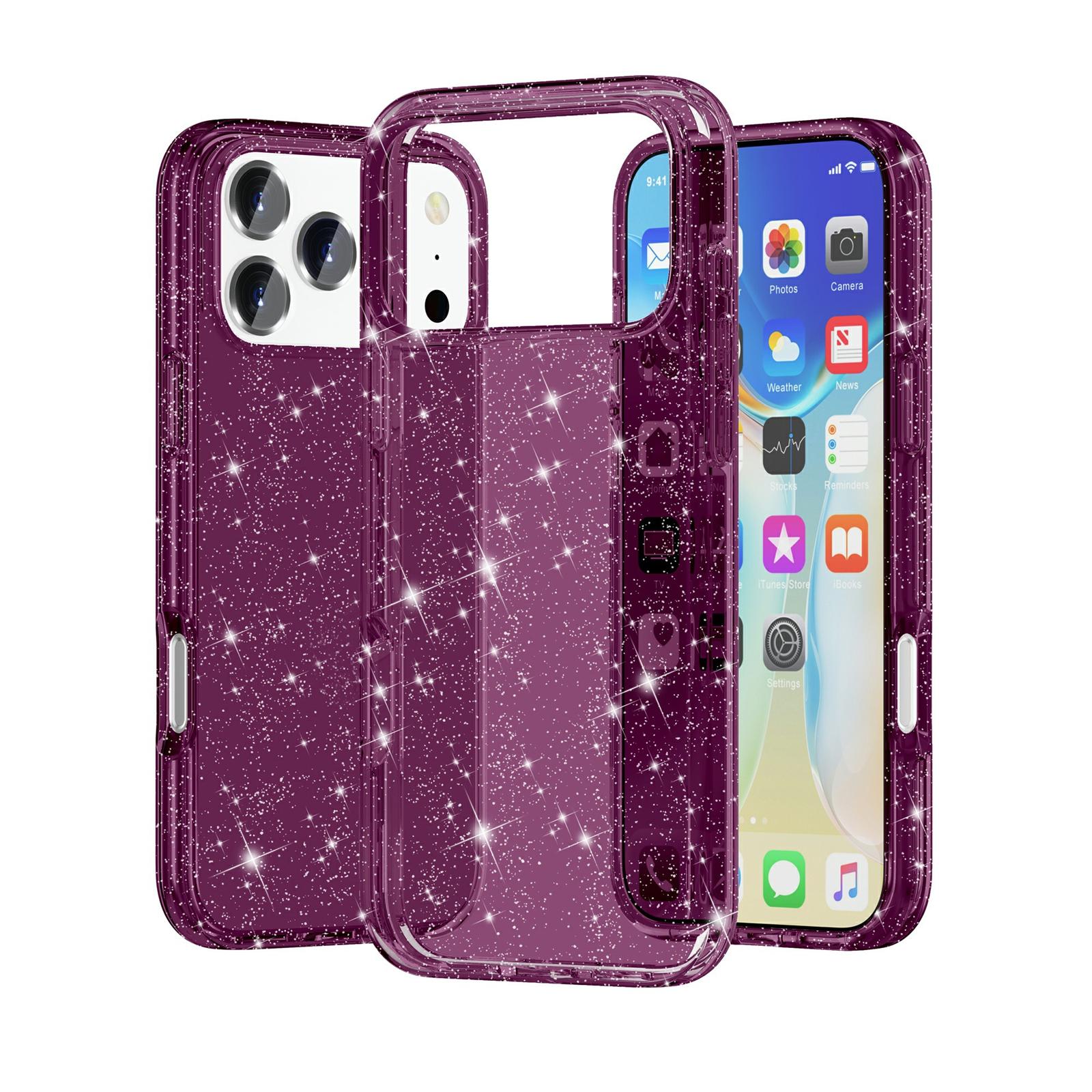 For iPhone 18 Pro / 17 Pro Shockproof Terminator Glitter Powder Phone Case(Cherry Red) - Shopkiz.com