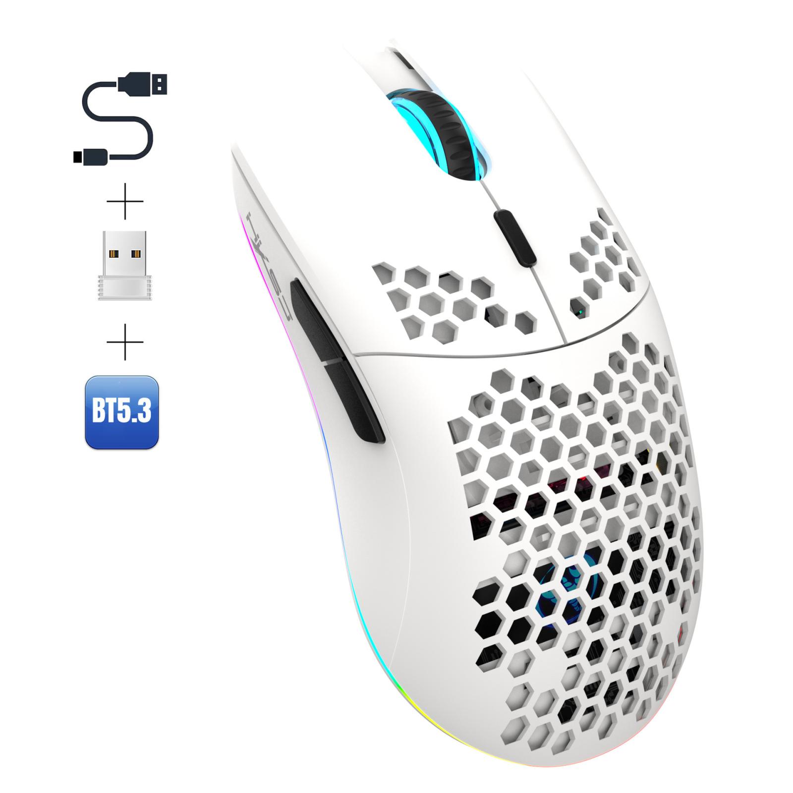 HXSJ T66 3 Modes Wired 2.4G BT5.3 Wireless RGB Rechargeable Mouse(White) - Shopkiz.com