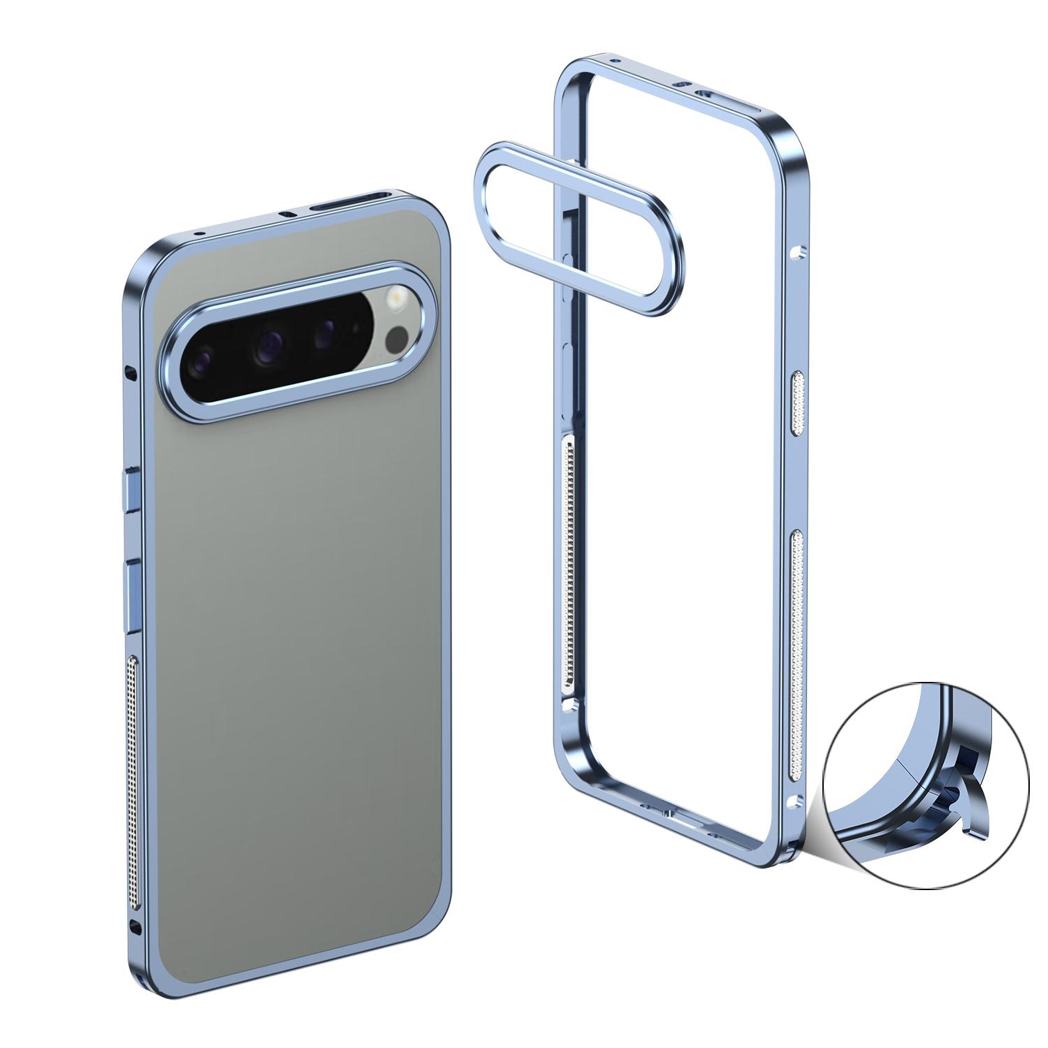 For Google Pixel 11 / 11 Pro Metal Frame Heat Dissipation Phone Case with Camera Guard Ring(Blue)