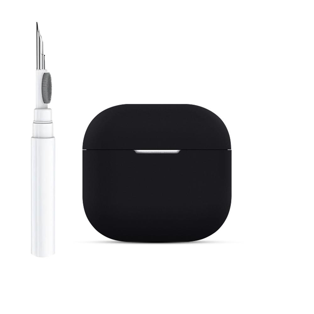 For AirPods 4 Silicone Buckleless Earphone Protective Case with Cleaning Pen(Black) - Shopkiz.com