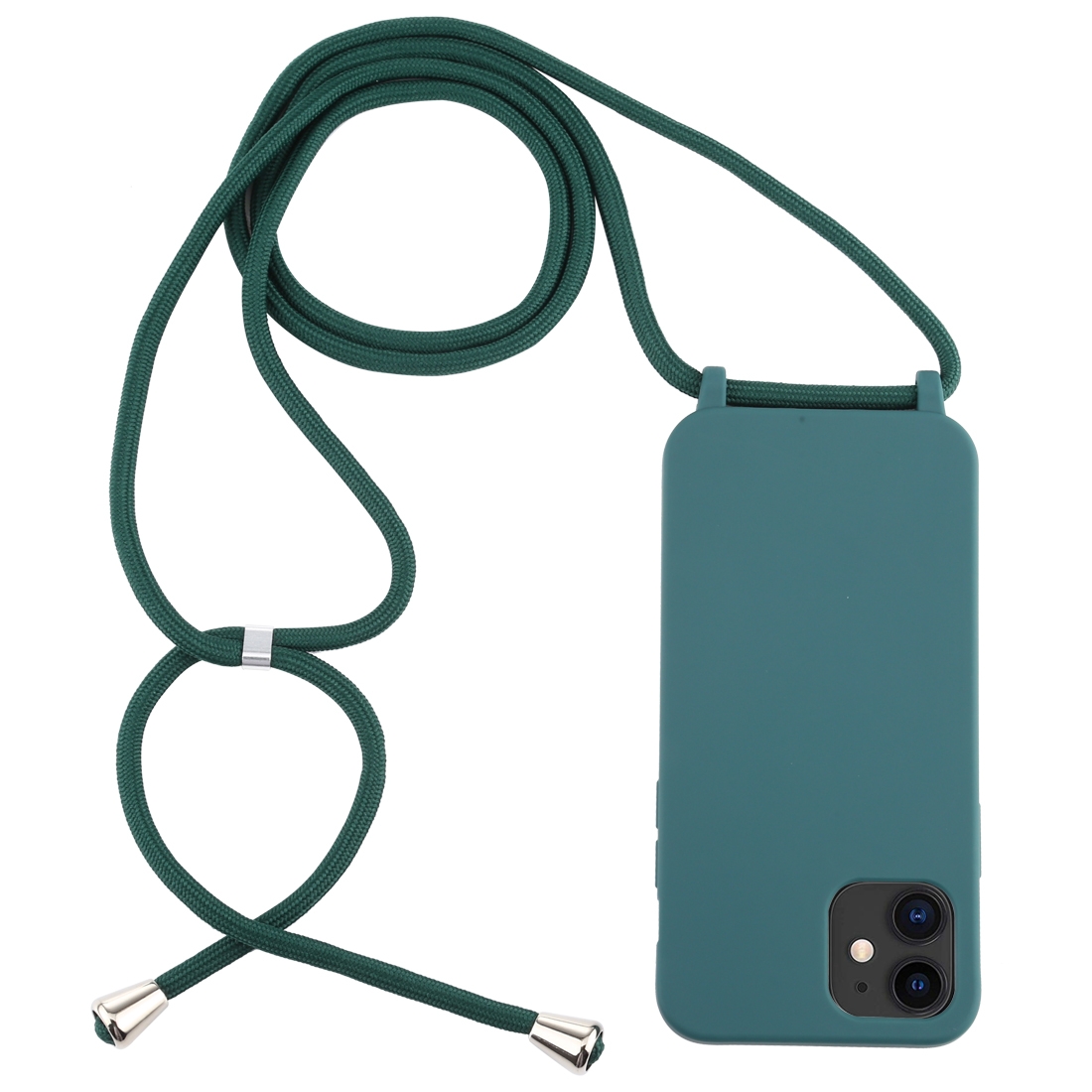 For iPhone 12 mini Candy Colors TPU Protective Case with Lanyard(Dark Green) - Shopkiz.com