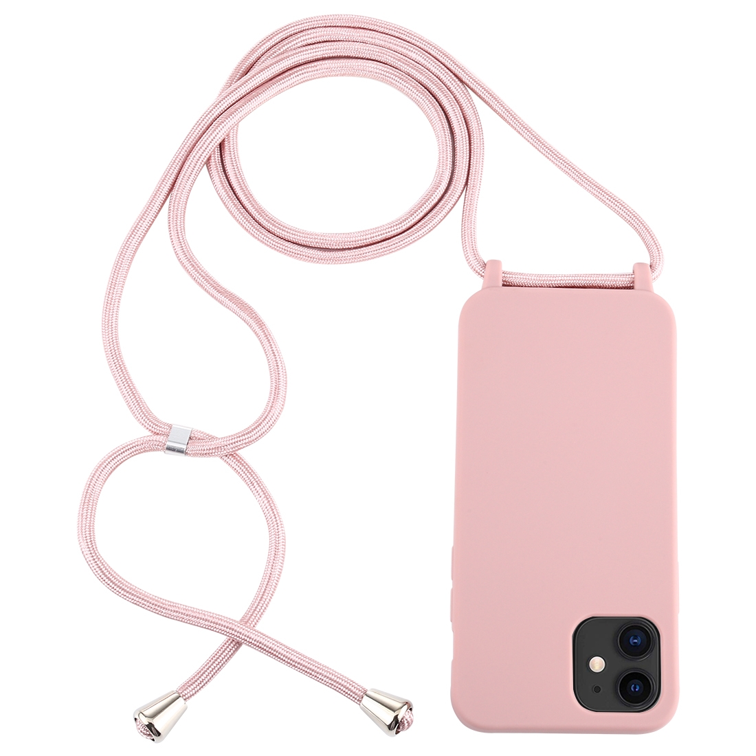 For iPhone 12 mini Candy Colors TPU Protective Case with Lanyard(Rose Gold) - Shopkiz.com