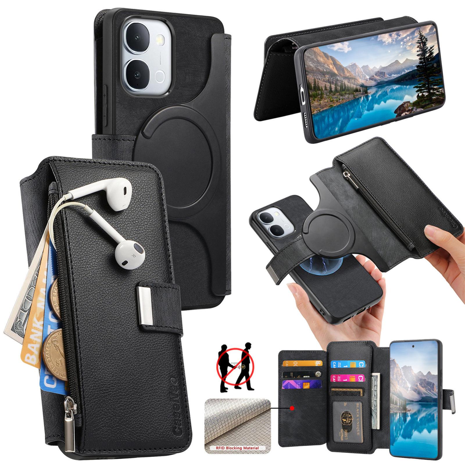 For vivo Y500i 5G CaseNeo MagSafe RFID Anti-theft Zipper Wallet Retro Leather Phone Case(Black) - Shopkiz.com