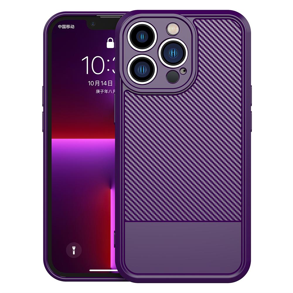 For iPhone 12 Pro Carbon Fiber Series Fine Hole TPU Phone Case(Purple) - Shopkiz.com