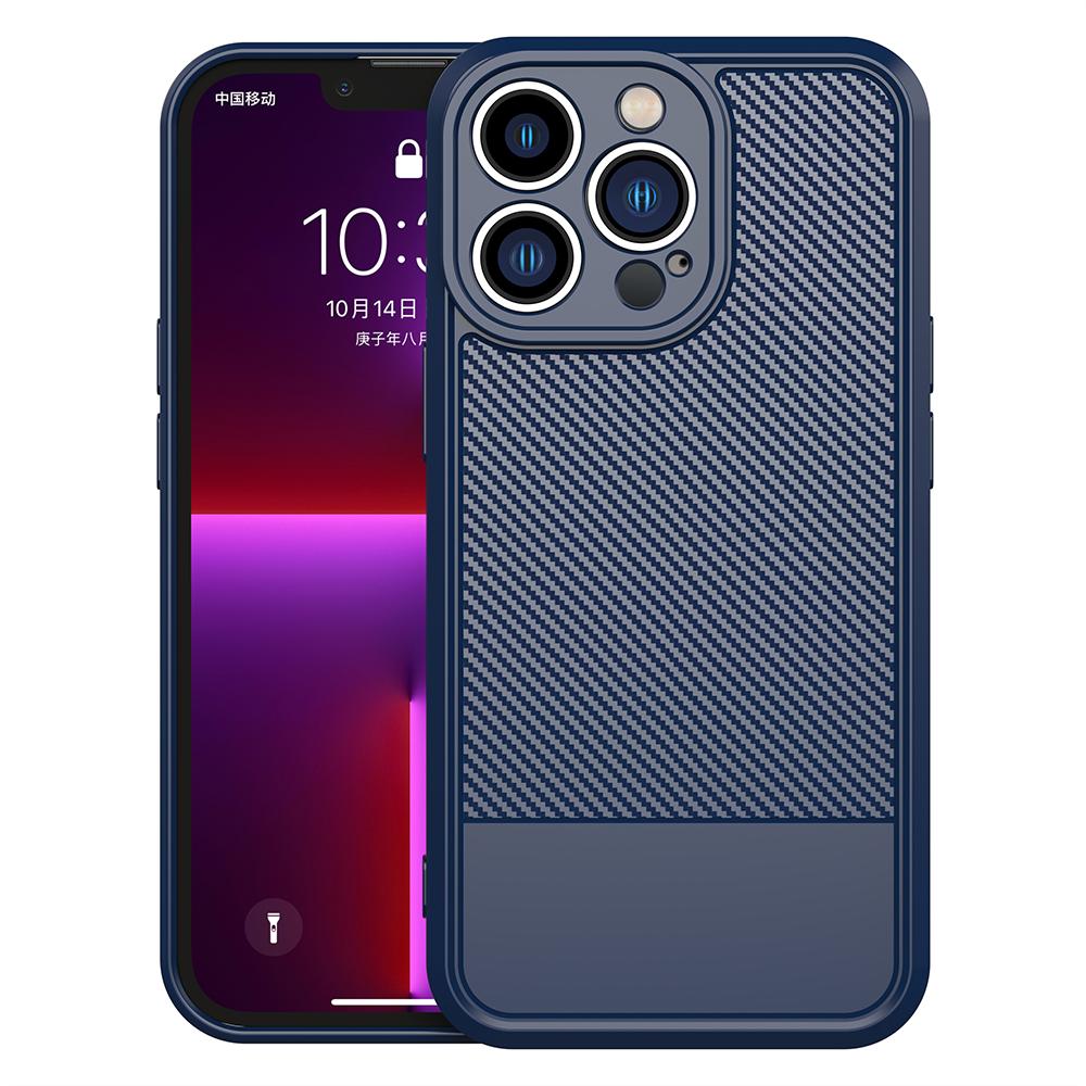 For iPhone 13 Pro Max Carbon Fiber Series Fine Hole TPU Phone Case(Blue) - Shopkiz.com