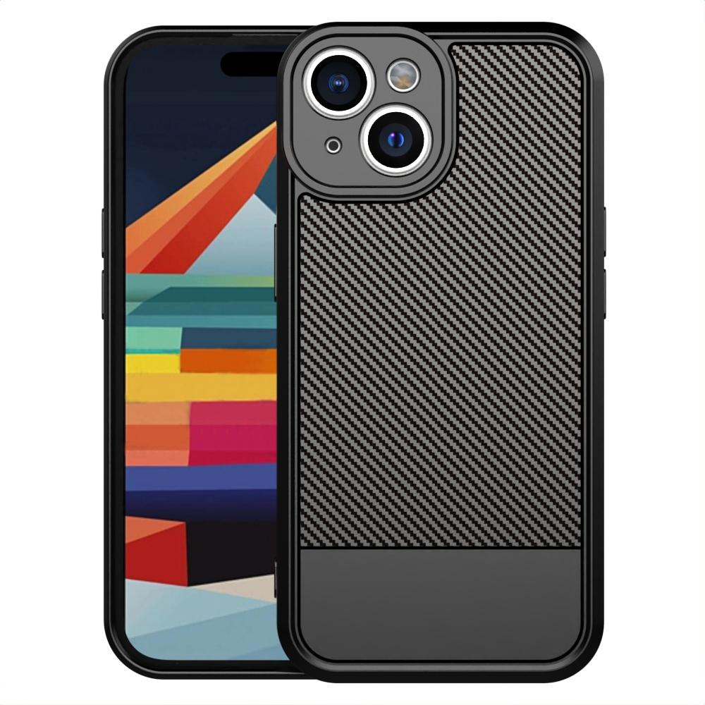 For iPhone 15 Carbon Fiber Series Fine Hole TPU Phone Case(Black) - Shopkiz.com