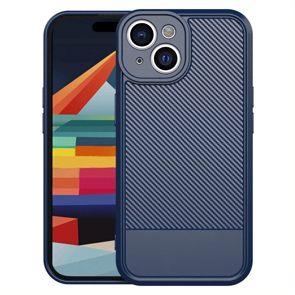 For iPhone 15 Carbon Fiber Series Fine Hole TPU Phone Case(Blue) - Shopkiz.com