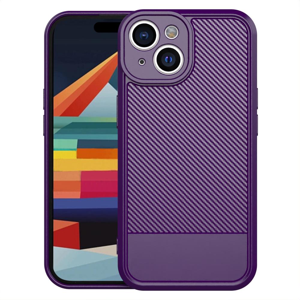 For iPhone 15 Carbon Fiber Series Fine Hole TPU Phone Case(Purple) - Shopkiz.com