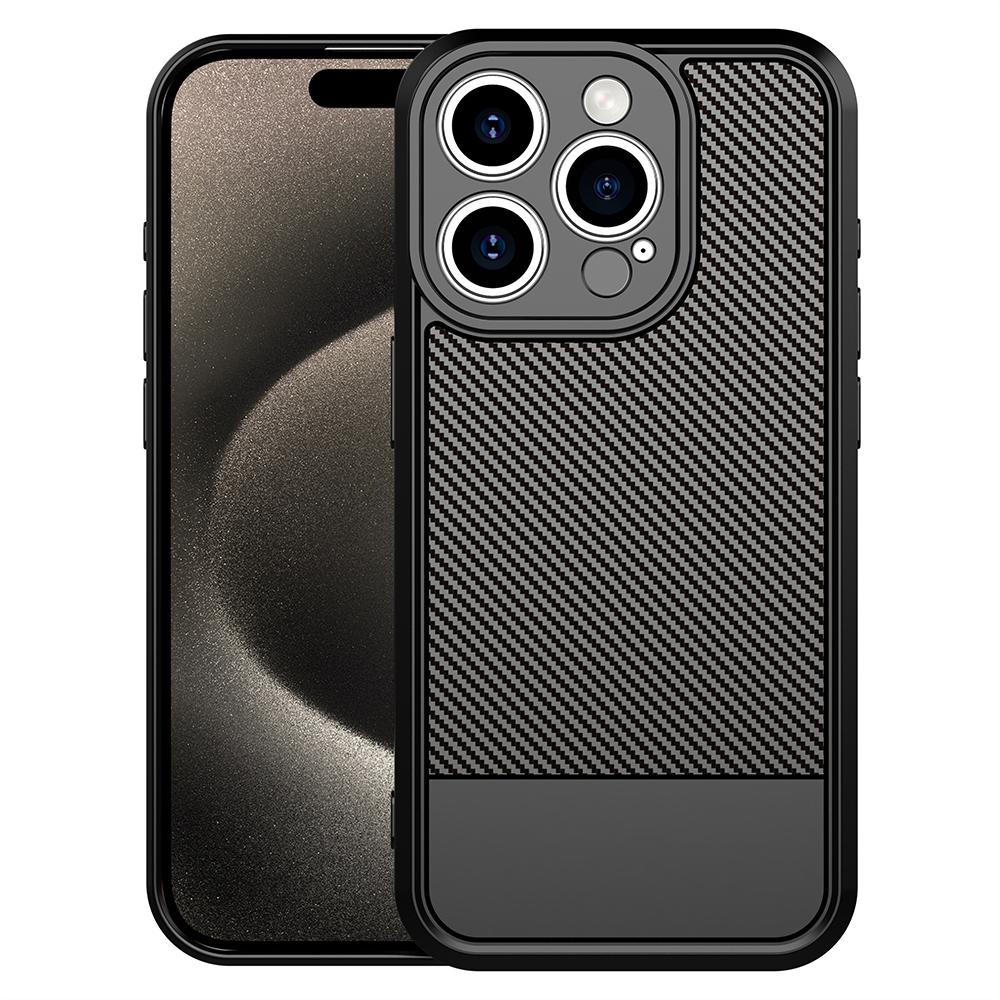 For iPhone 15 Pro Max Carbon Fiber Series Fine Hole TPU Phone Case(Black) - Shopkiz.com