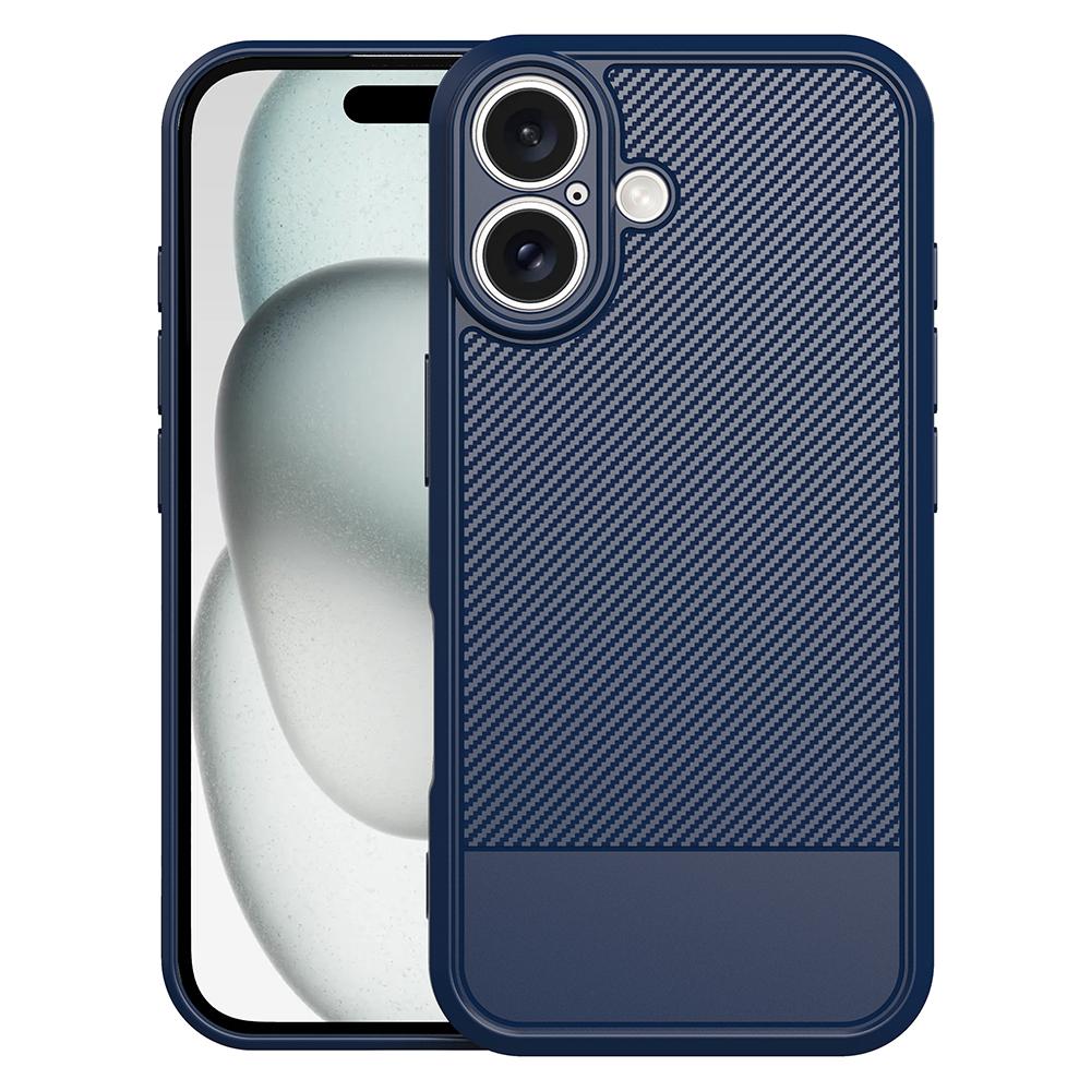 For iPhone 16 Carbon Fiber Series Fine Hole TPU Phone Case(Blue) - Shopkiz.com