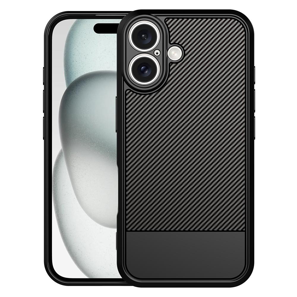 For iPhone 16 Plus Carbon Fiber Series Fine Hole TPU Phone Case(Black) - Shopkiz.com