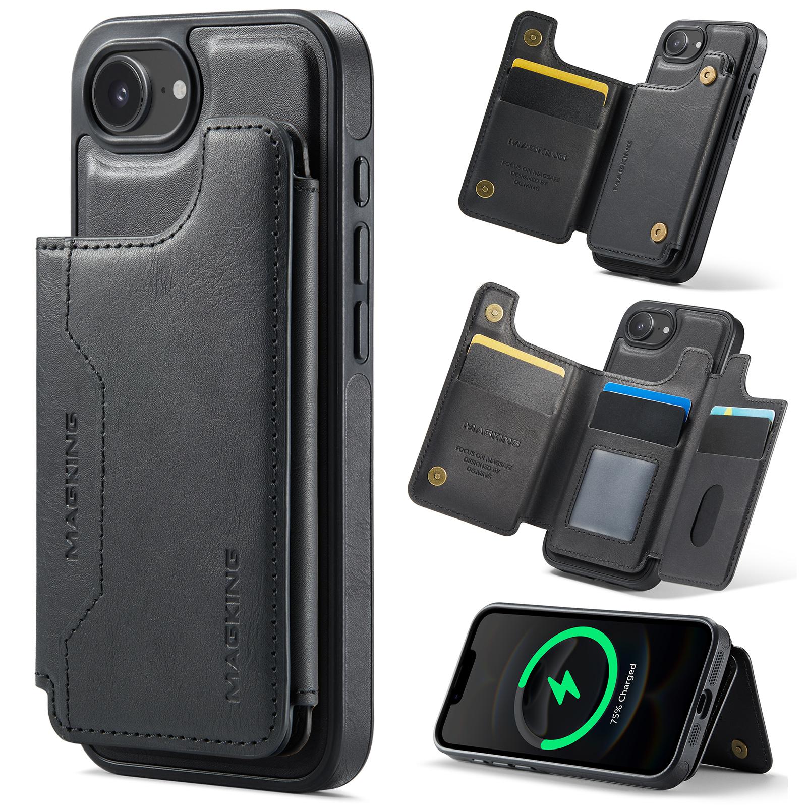 For iPhone 17e / 16e MAGKING K3 Series MagSafe RFID Card Bag Detachable Phone Case(Black) - Shopkiz.com