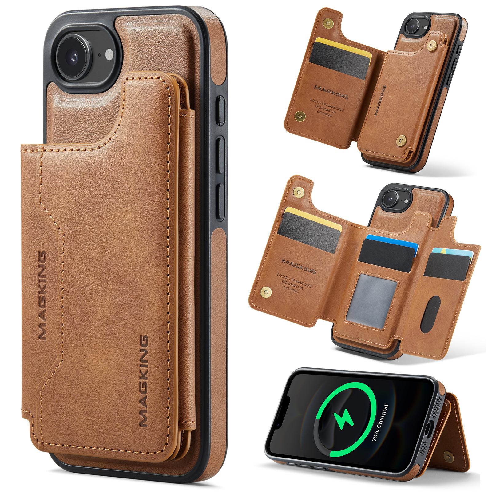 For iPhone 17e / 16e MAGKING K3 Series MagSafe RFID Card Bag Detachable Phone Case(Brown) - Shopkiz.com