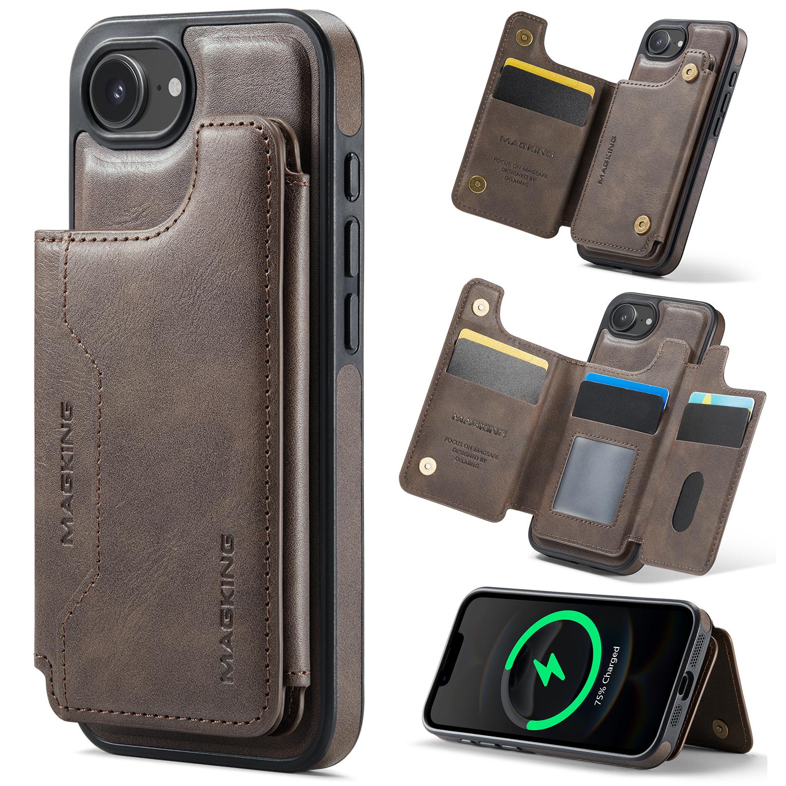 For iPhone 17e / 16e MAGKING K3 Series MagSafe RFID Card Bag Detachable Phone Case(Coffee) - Shopkiz.com