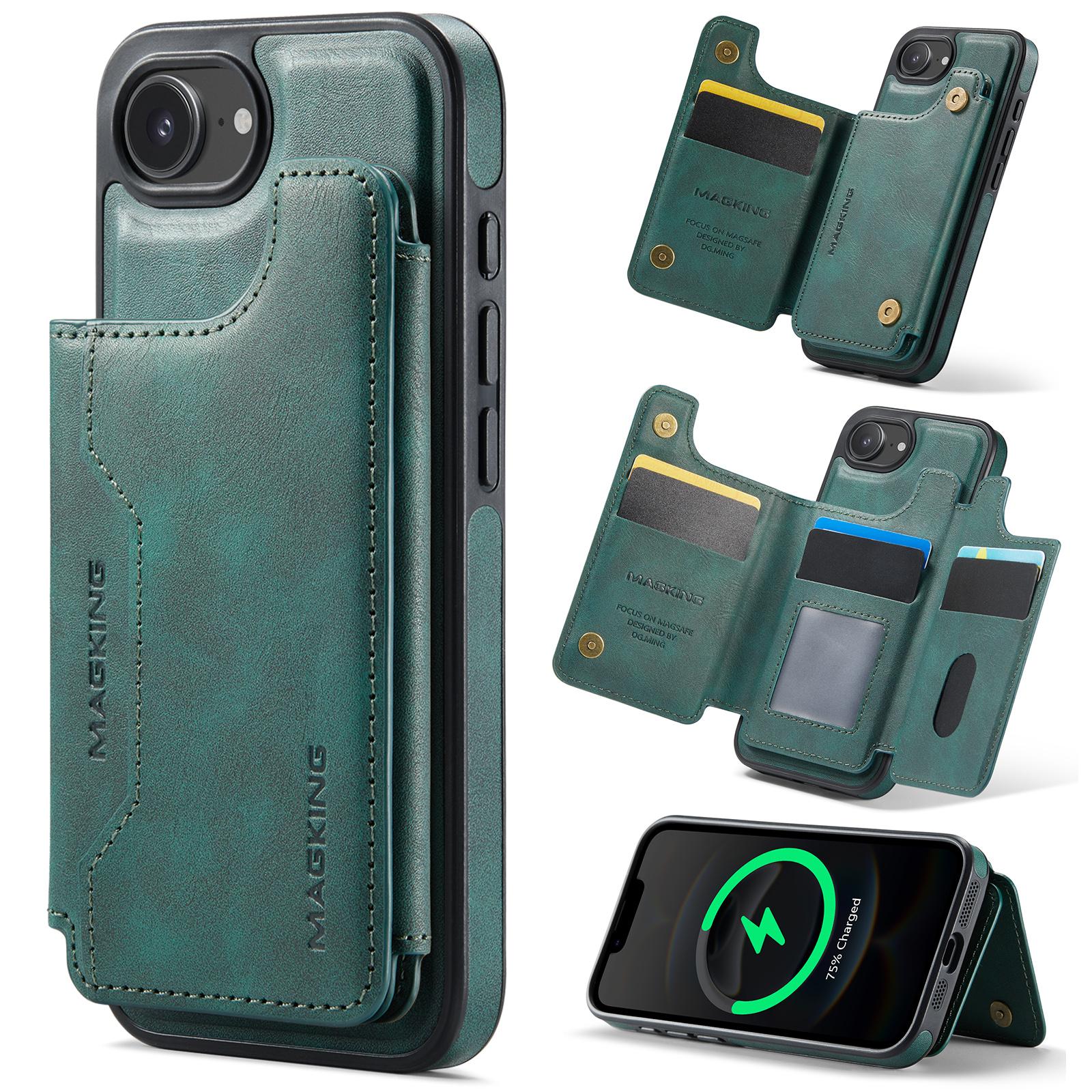 For iPhone 17e / 16e MAGKING K3 Series MagSafe RFID Card Bag Detachable Phone Case(Green) - Shopkiz.com