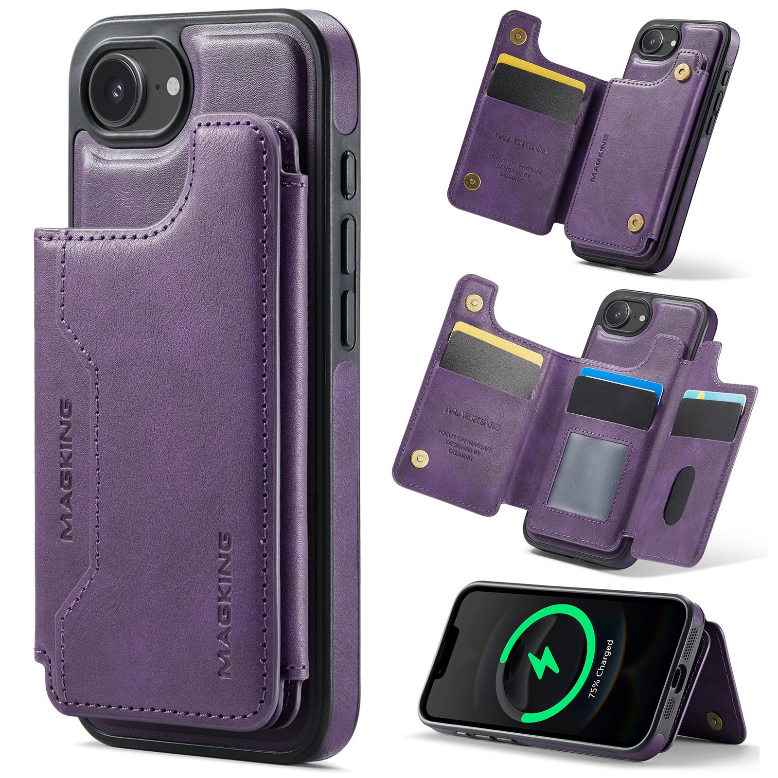 For iPhone 17e / 16e MAGKING K3 Series MagSafe RFID Card Bag Detachable Phone Case(Purple) - Shopkiz.com