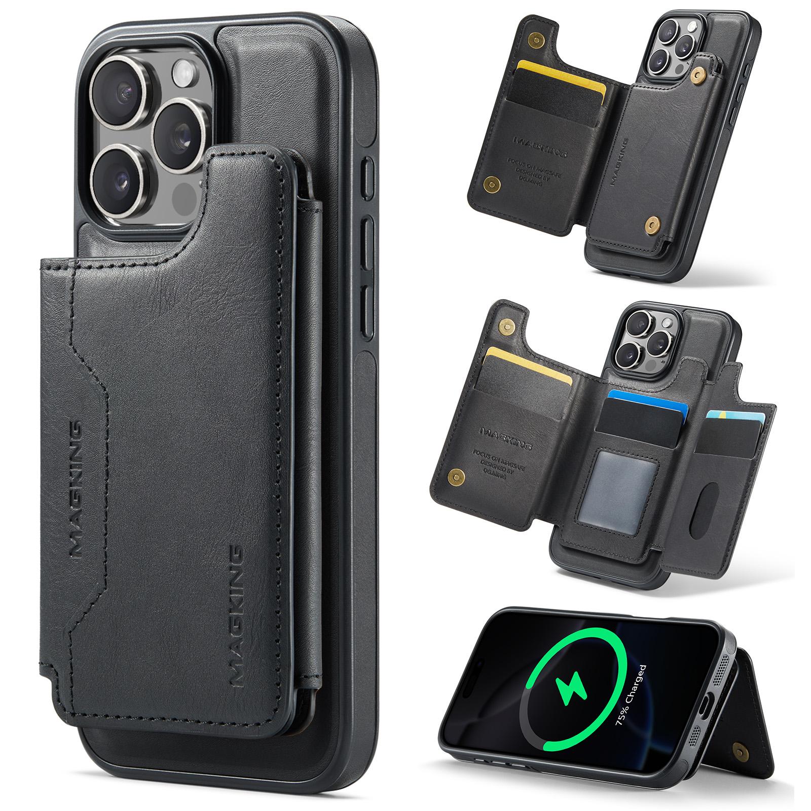 For iPhone 16 Pro Max MAGKING K3 Series MagSafe RFID Card Bag Detachable Phone Case(Black) - Shopkiz.com