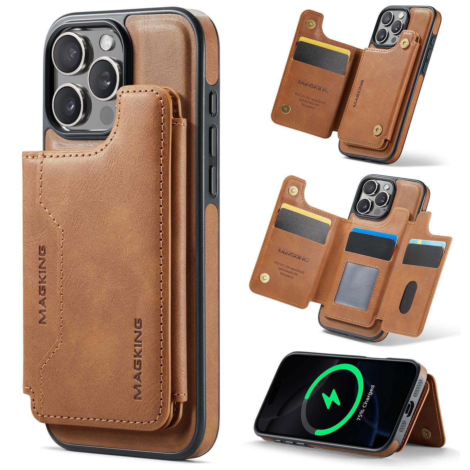 For iPhone 16 Pro Max MAGKING K3 Series MagSafe RFID Card Bag Detachable Phone Case(Brown) - Shopkiz.com