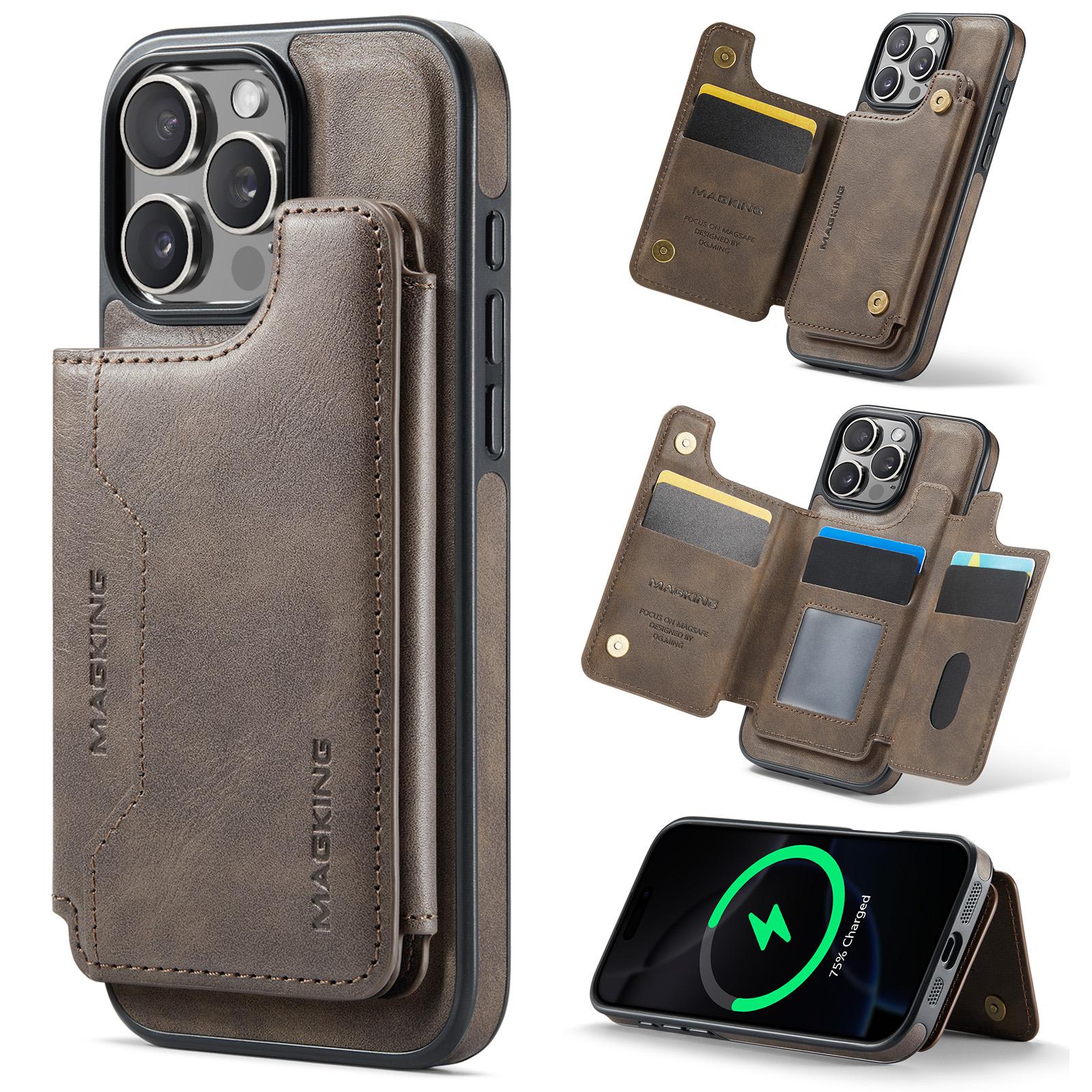 For iPhone 16 Pro Max MAGKING K3 Series MagSafe RFID Card Bag Detachable Phone Case(Coffee) - Shopkiz.com