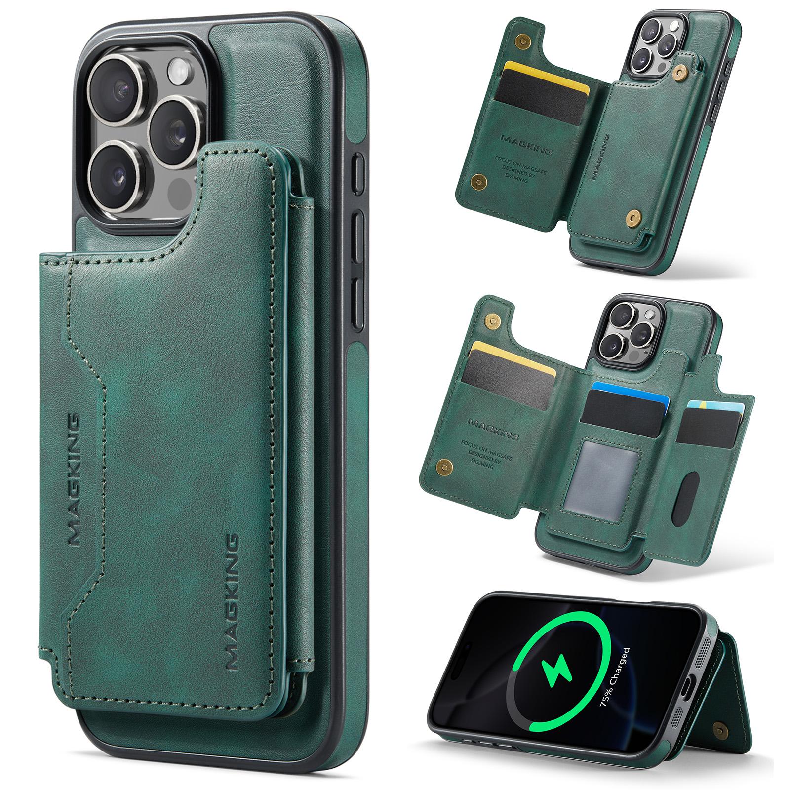 For iPhone 16 Pro Max MAGKING K3 Series MagSafe RFID Card Bag Detachable Phone Case(Green) - Shopkiz.com