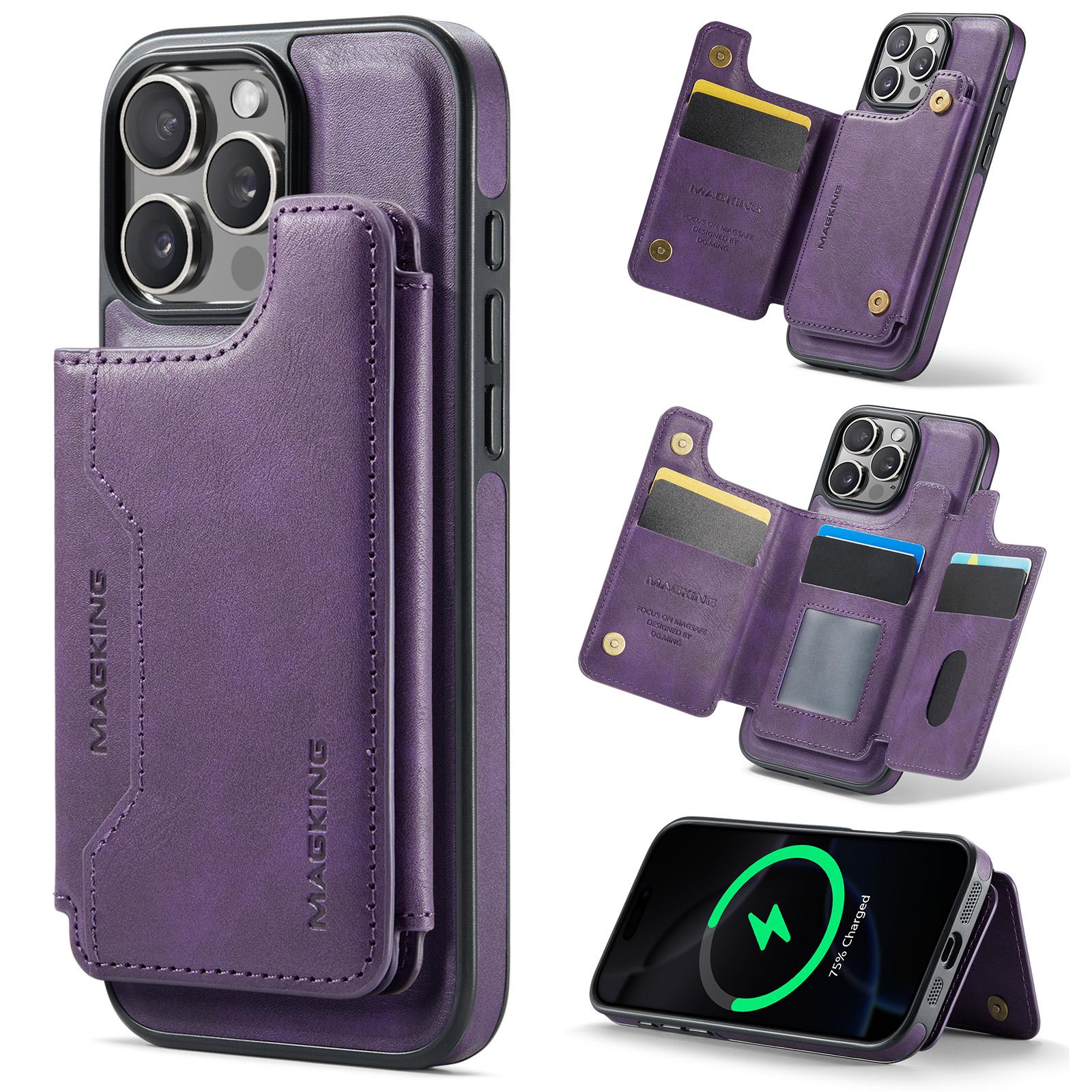 For iPhone 16 Pro Max MAGKING K3 Series MagSafe RFID Card Bag Detachable Phone Case(Purple) - Shopkiz.com