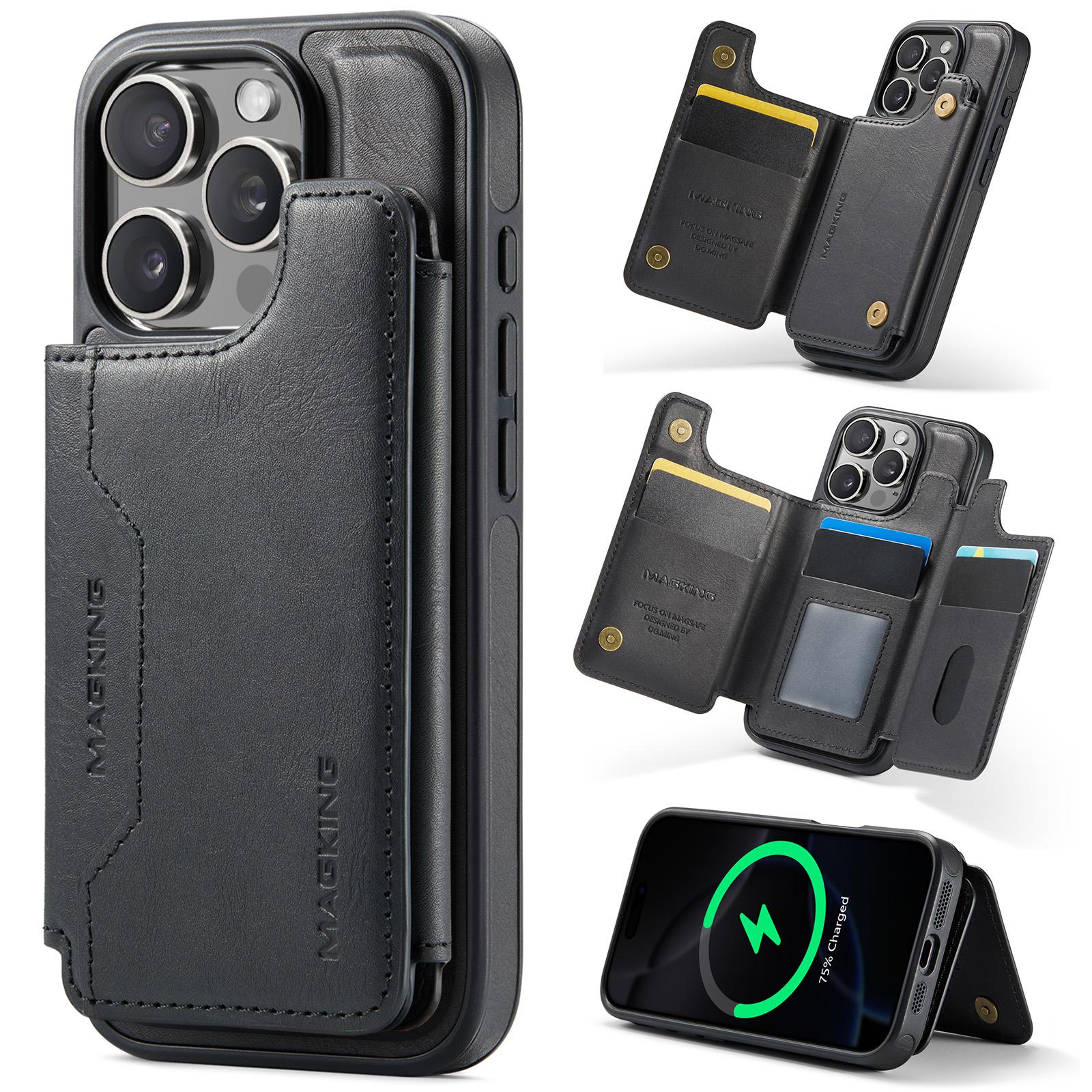 For iPhone 16 Pro MAGKING K3 Series MagSafe RFID Card Bag Detachable Phone Case(Black) - Shopkiz.com