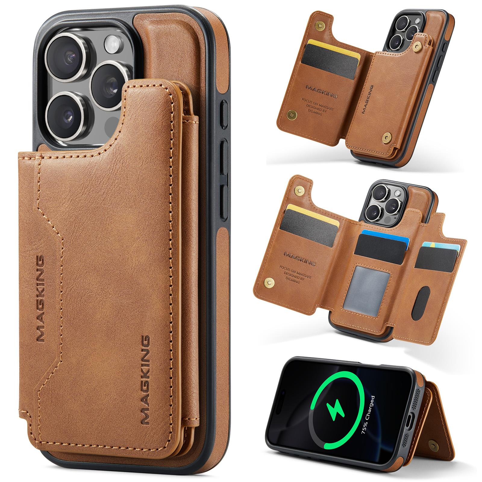 For iPhone 16 Pro MAGKING K3 Series MagSafe RFID Card Bag Detachable Phone Case(Brown) - Shopkiz.com