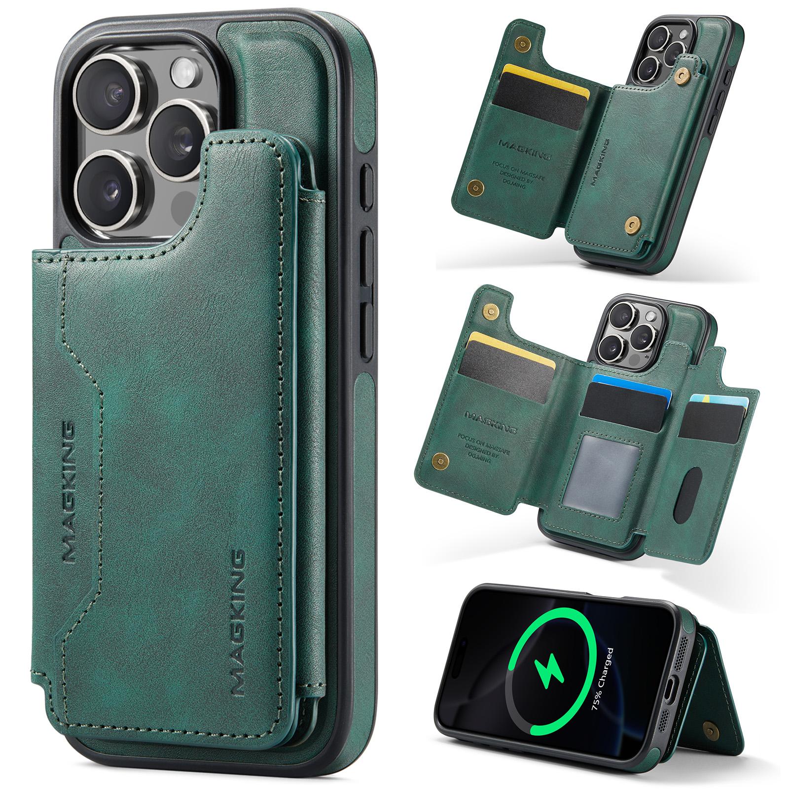 For iPhone 16 Pro MAGKING K3 Series MagSafe RFID Card Bag Detachable Phone Case(Green) - Shopkiz.com