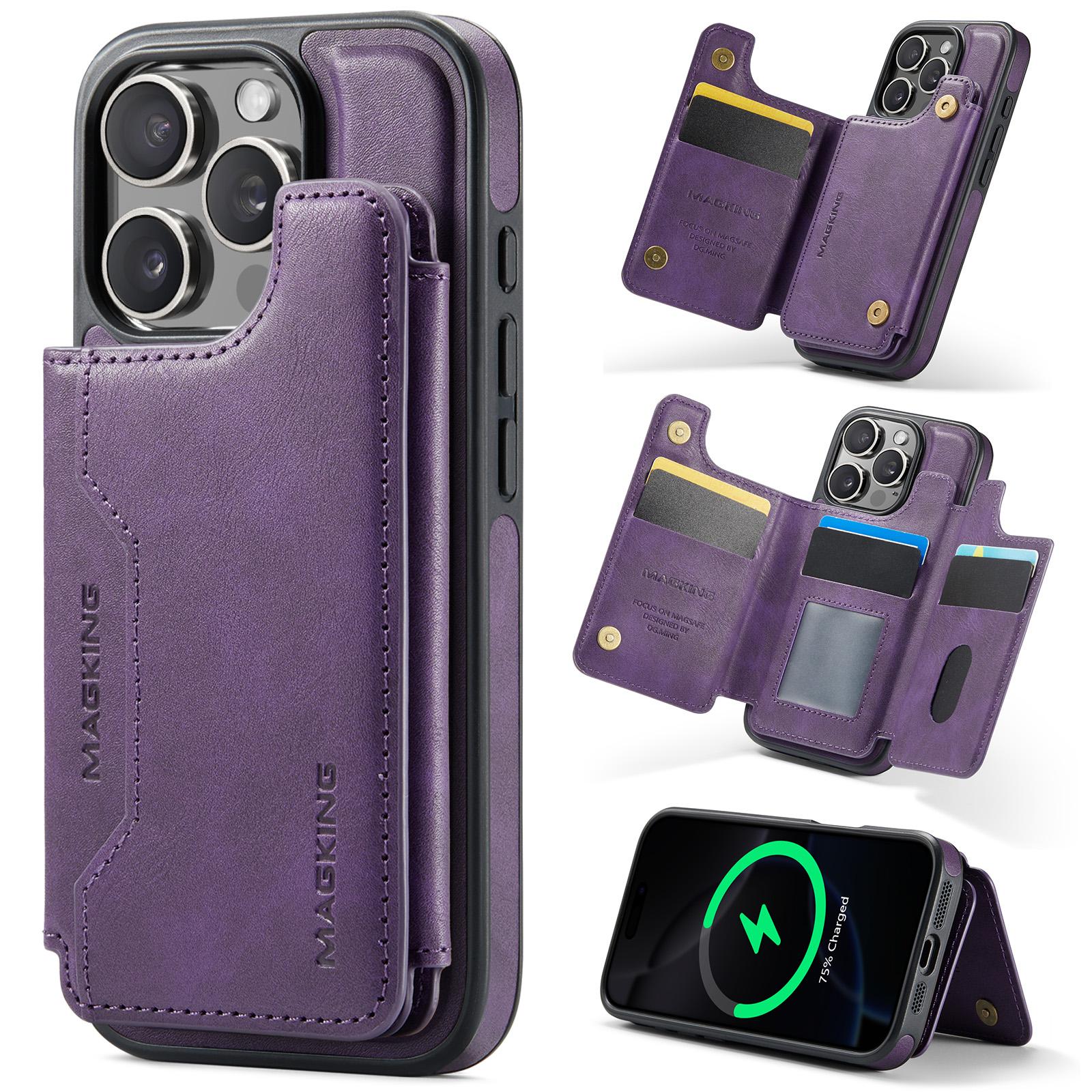 For iPhone 16 Pro MAGKING K3 Series MagSafe RFID Card Bag Detachable Phone Case(Purple) - Shopkiz.com