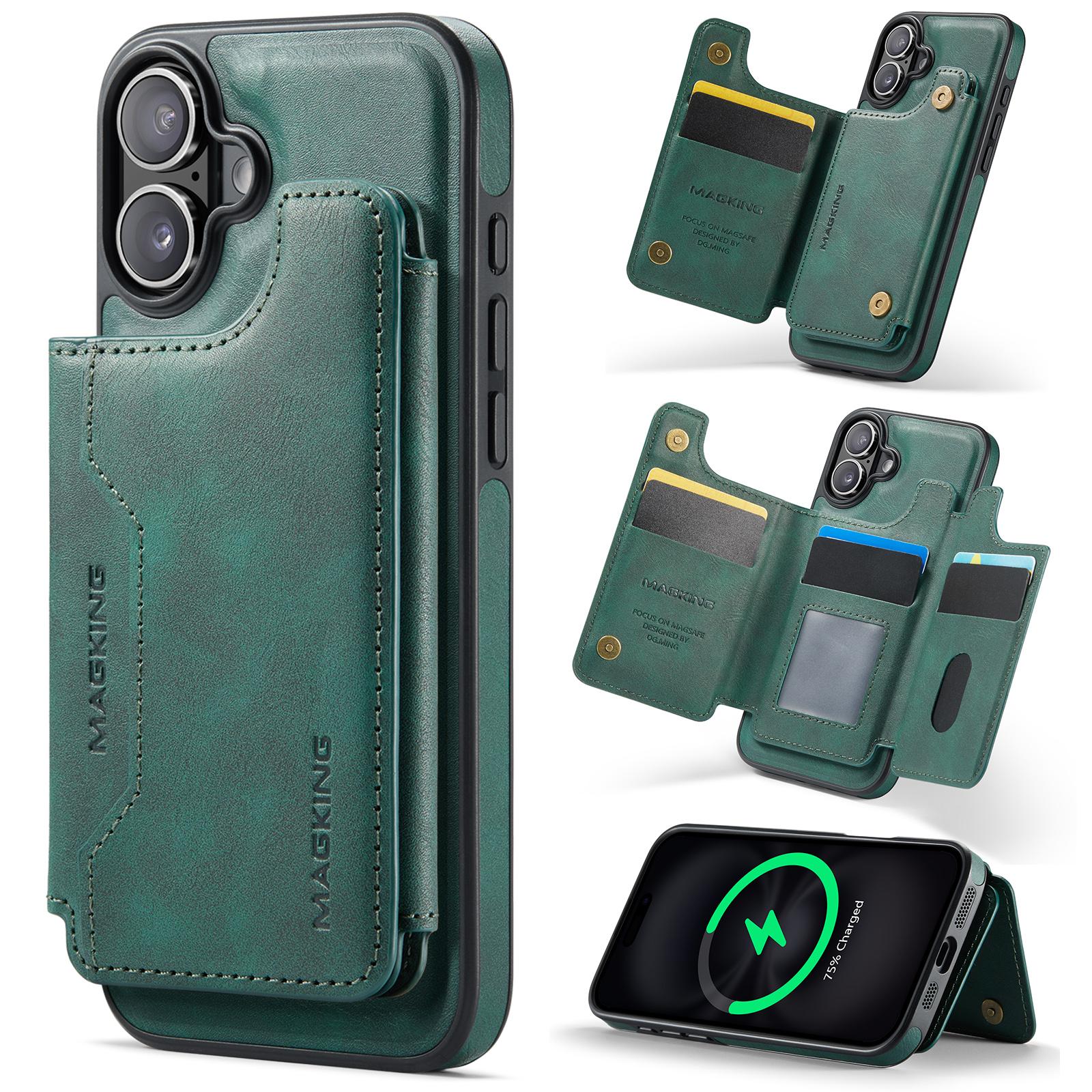 For iPhone 16 Plus MAGKING K3 Series MagSafe RFID Card Bag Detachable Phone Case(Green) - Shopkiz.com