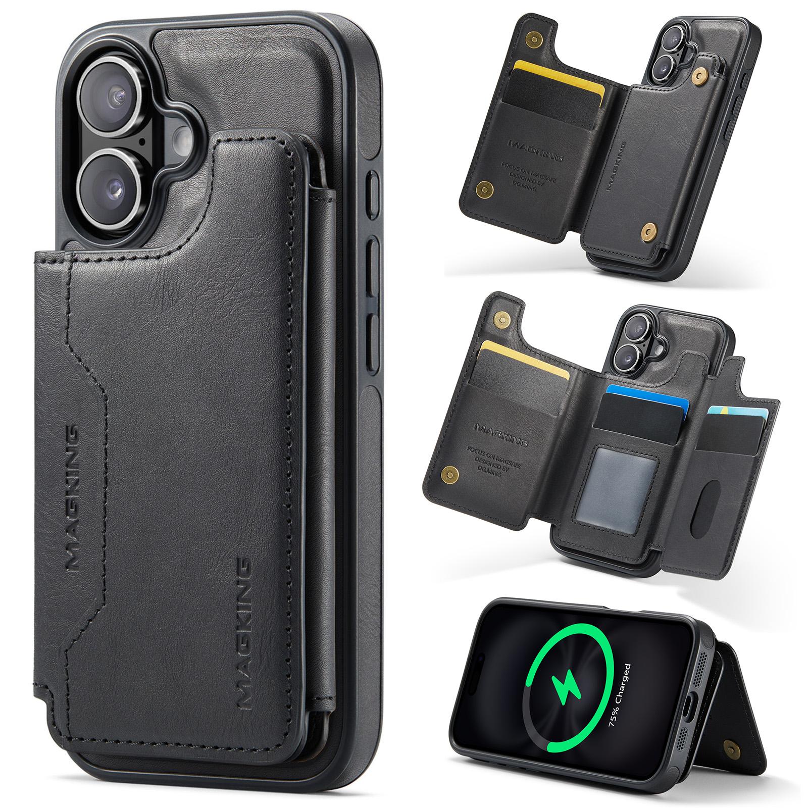 For iPhone 16 MAGKING K3 Series MagSafe RFID Card Bag Detachable Phone Case(Black) - Shopkiz.com
