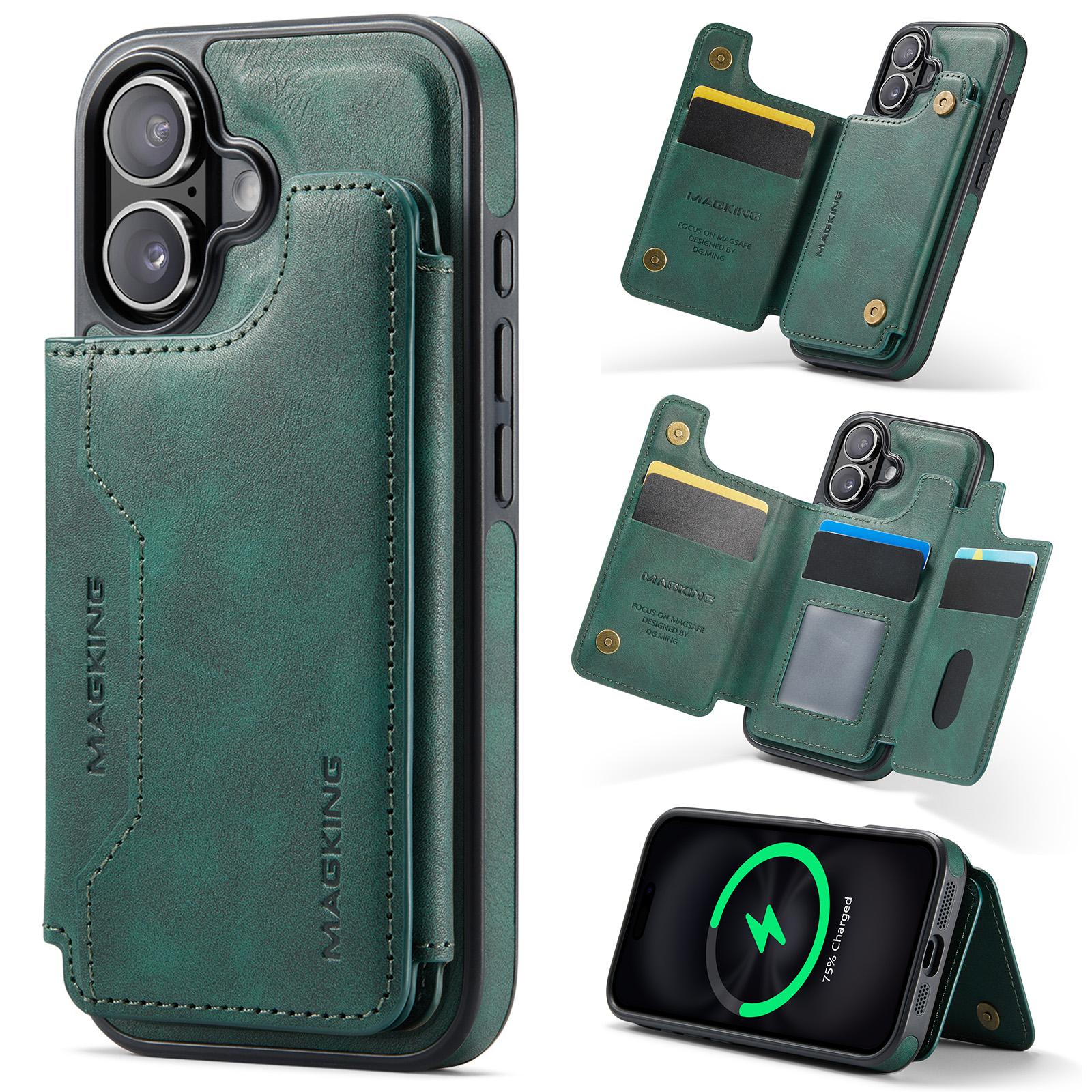 For iPhone 16 MAGKING K3 Series MagSafe RFID Card Bag Detachable Phone Case(Green) - Shopkiz.com