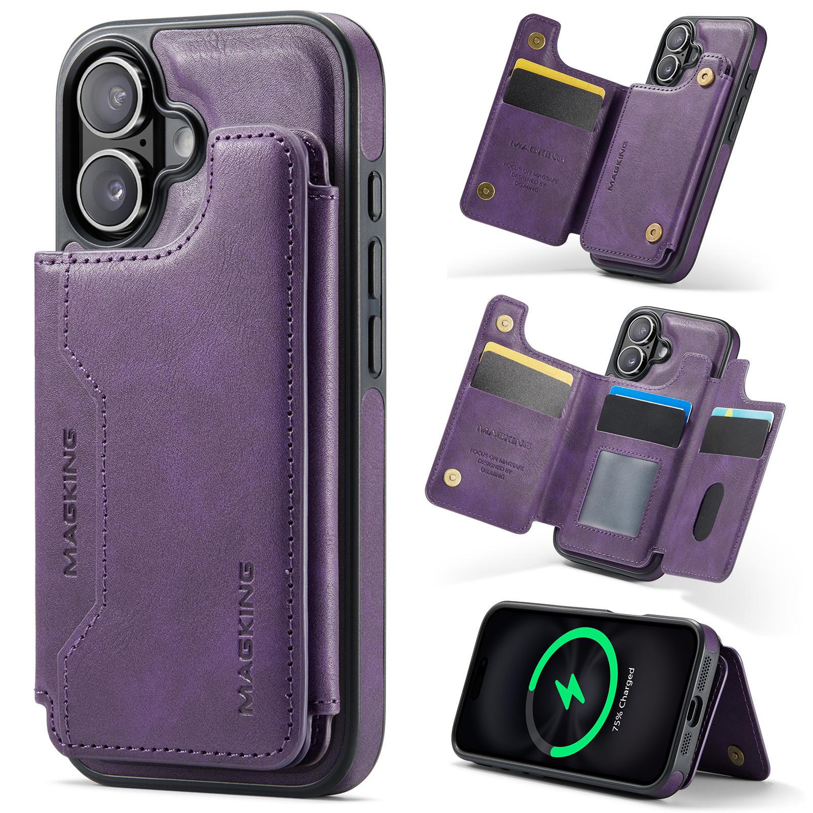 For iPhone 16 MAGKING K3 Series MagSafe RFID Card Bag Detachable Phone Case(Purple) - Shopkiz.com