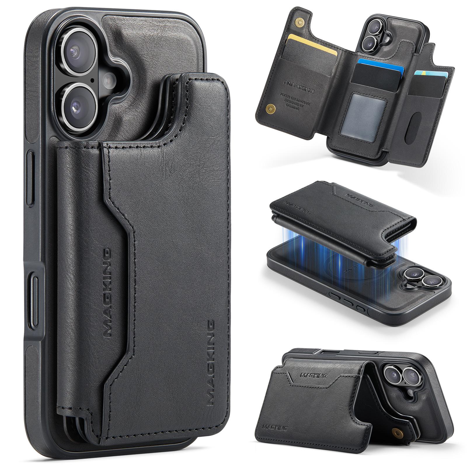 For iPhone 17 MAGKING K3 Series MagSafe RFID Card Bag Detachable Phone Case(Black) - Shopkiz.com