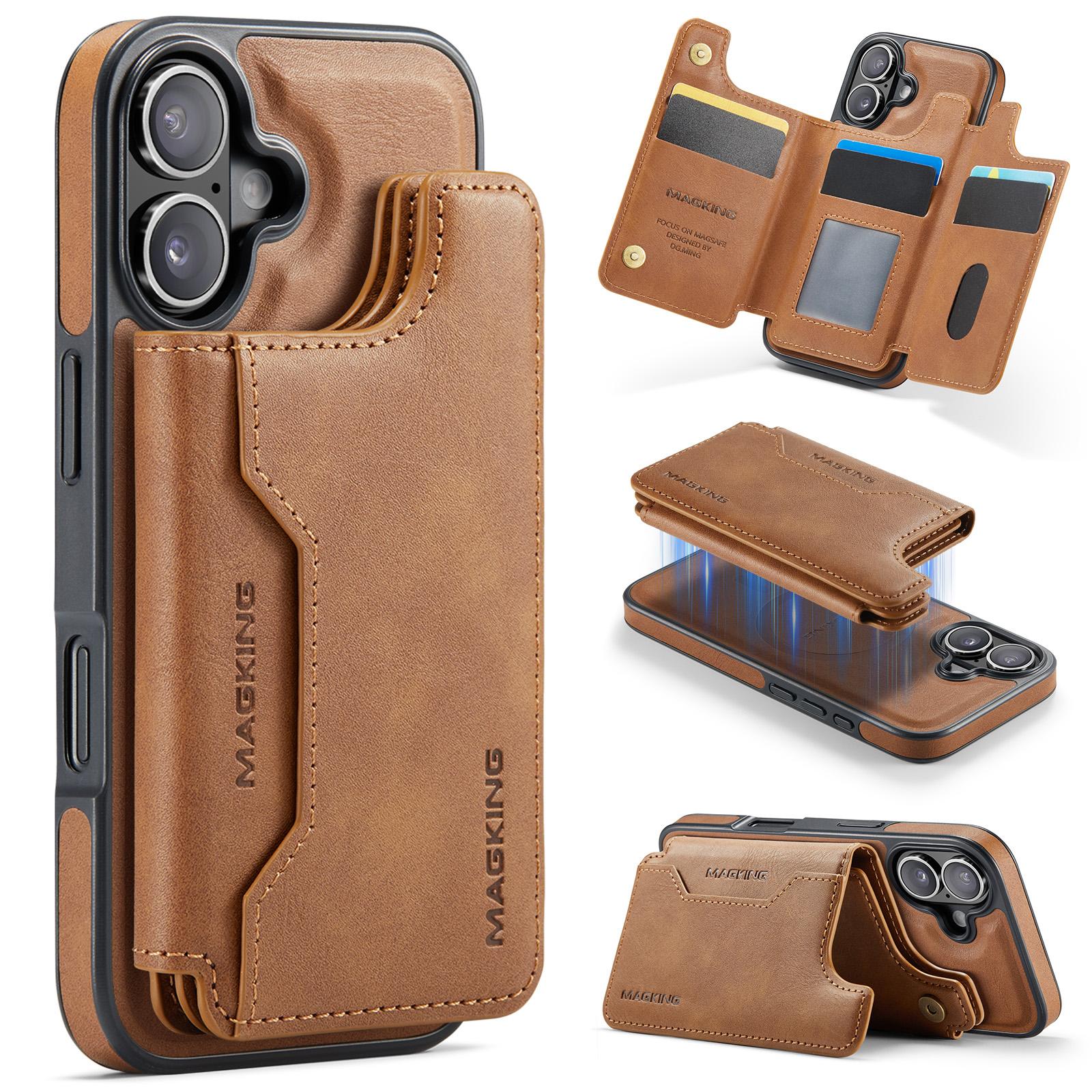 For iPhone 17 MAGKING K3 Series MagSafe RFID Card Bag Detachable Phone Case(Brown) - Shopkiz.com