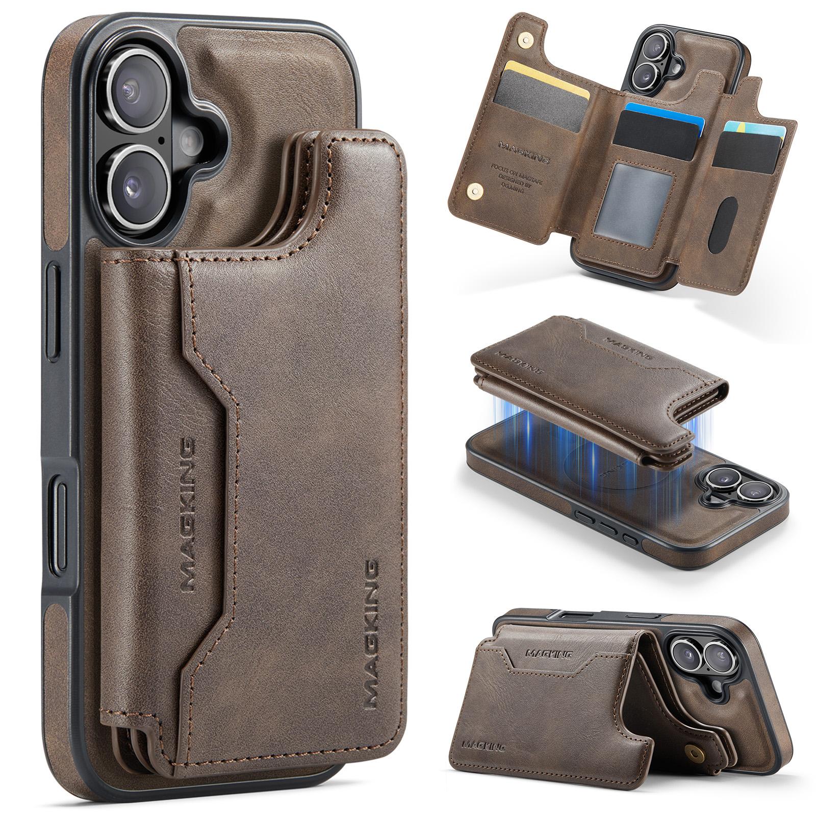 For iPhone 17 MAGKING K3 Series MagSafe RFID Card Bag Detachable Phone Case(Coffee) - Shopkiz.com